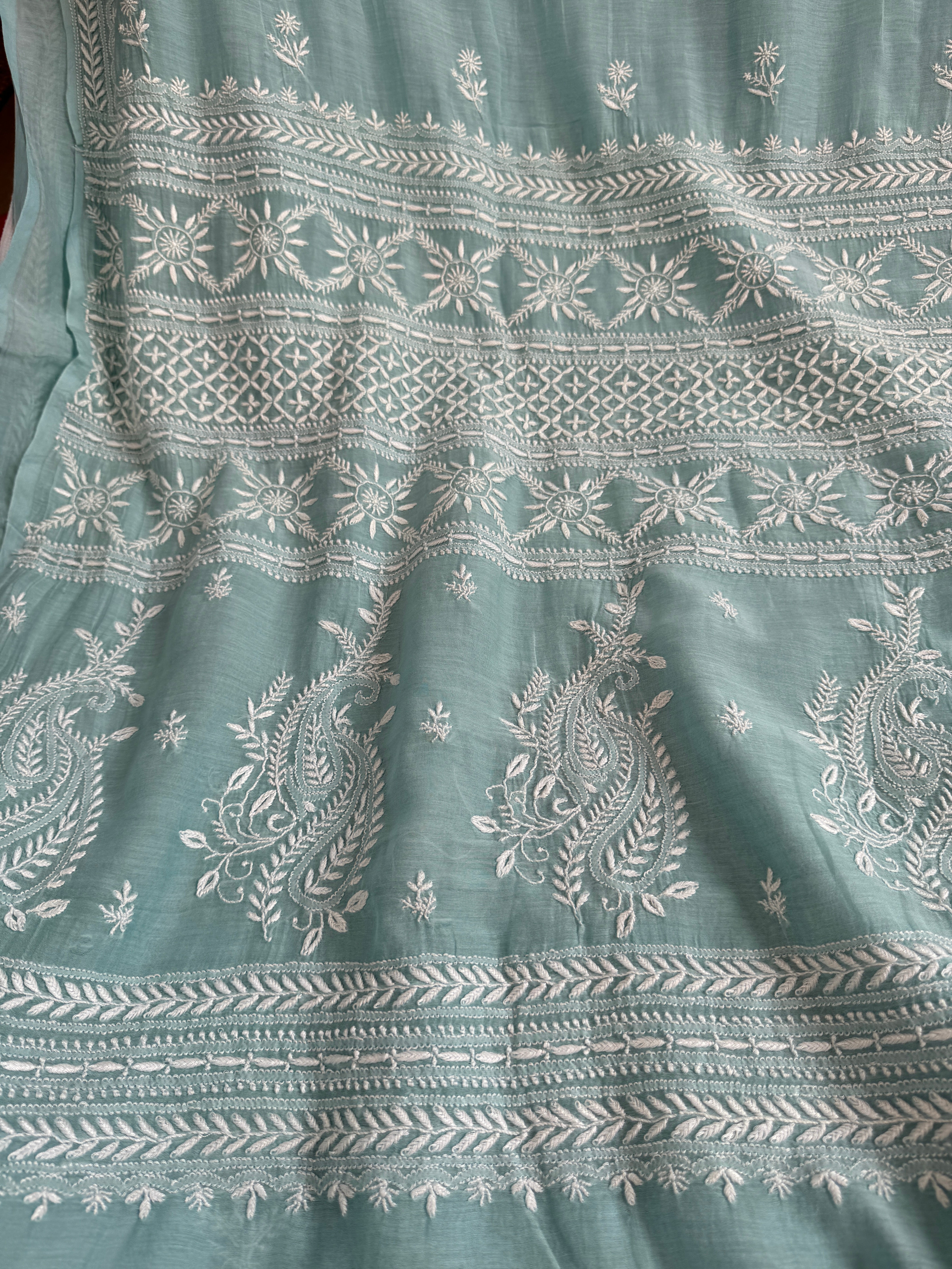 Pure Mul Chanderi Chikankari saree in Sea Blue