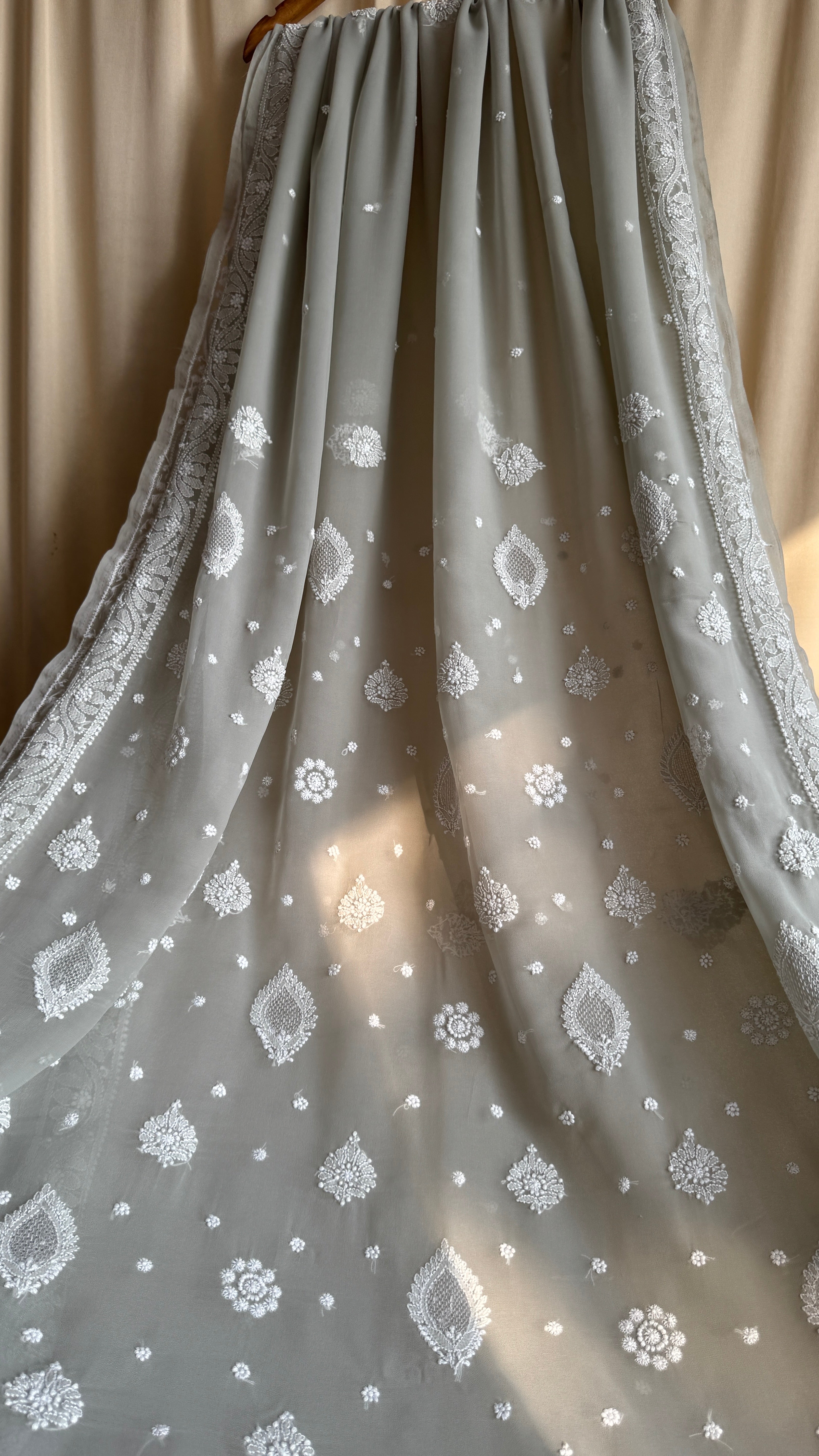 Georgette Chikankari saree in Grey