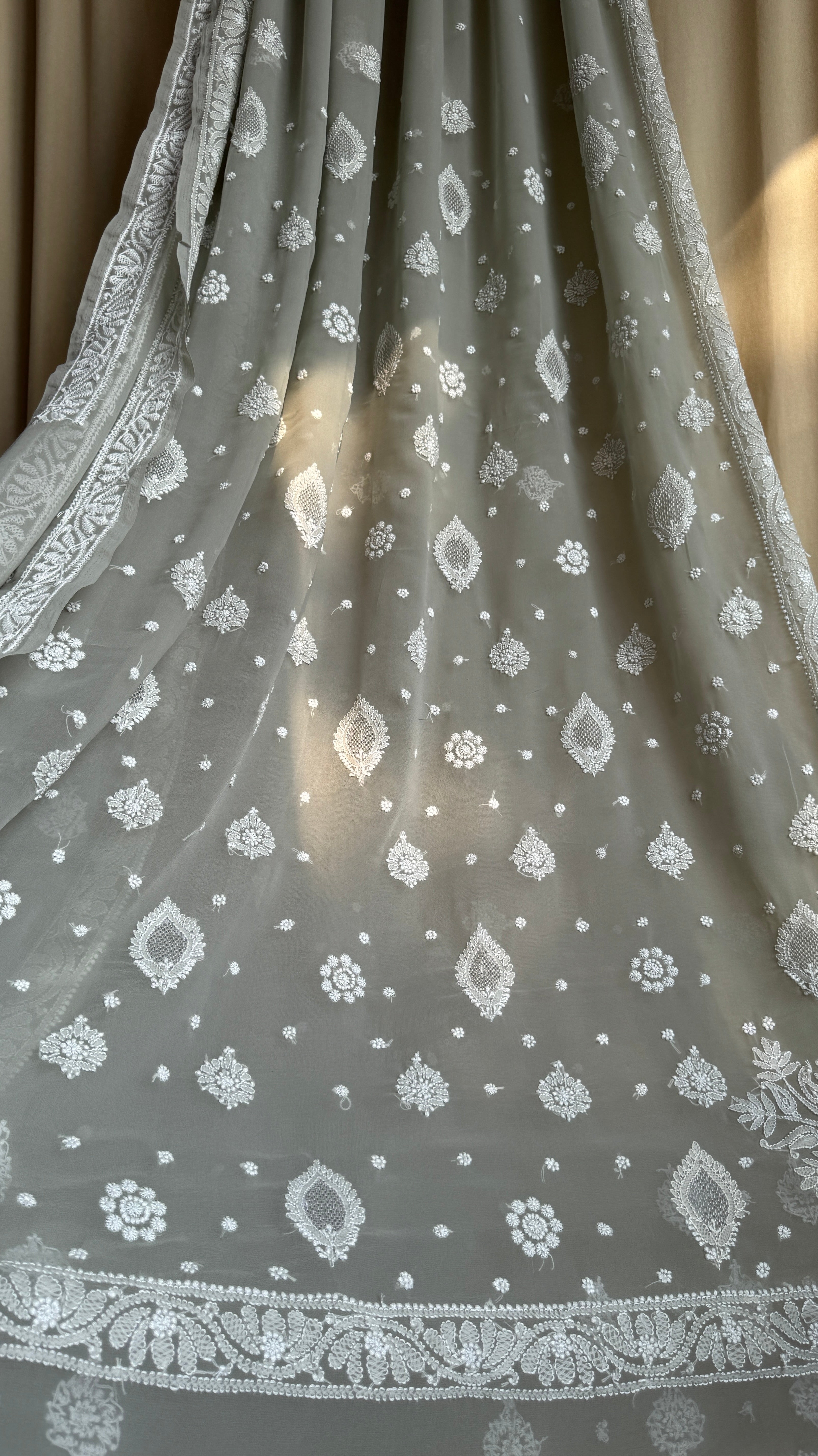 Georgette Chikankari saree in Grey