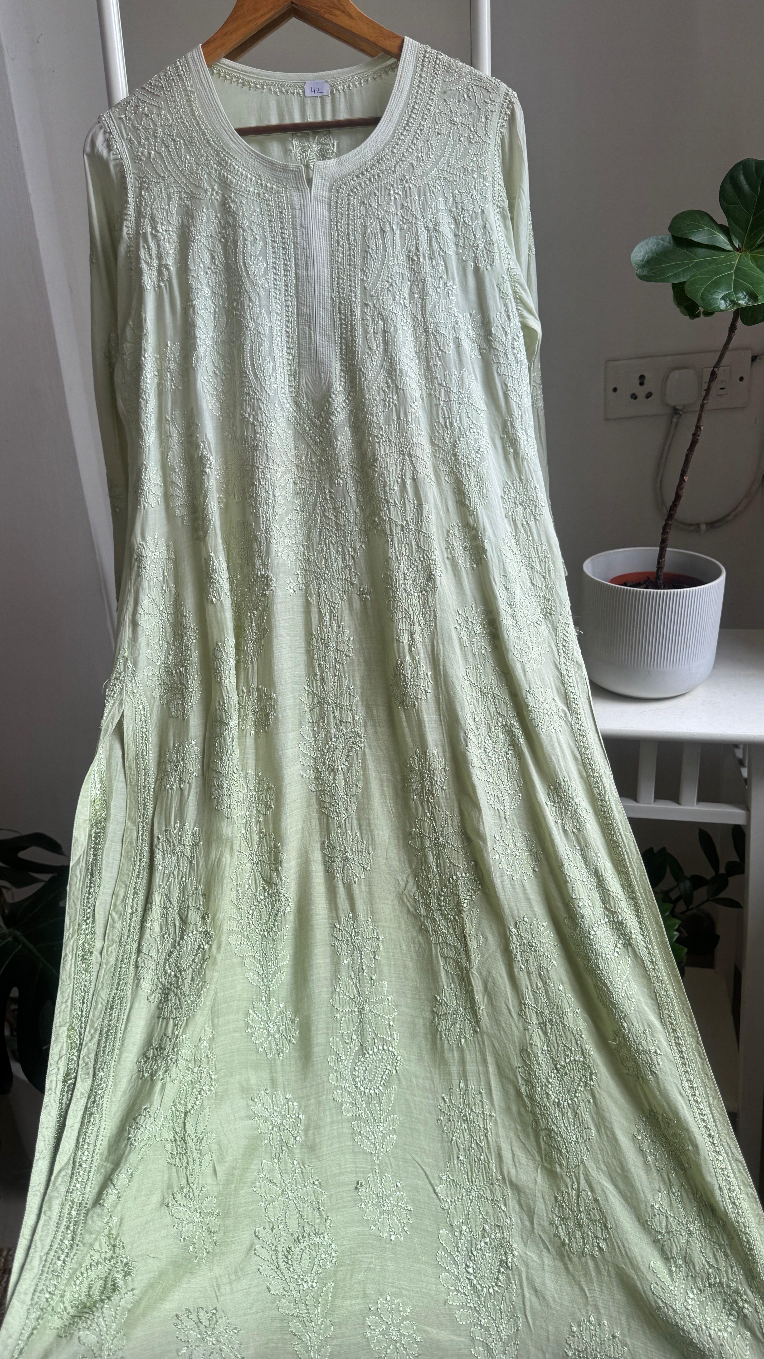 Muslin Chikankari Kurti - Light Pista Green - BERRY Collection