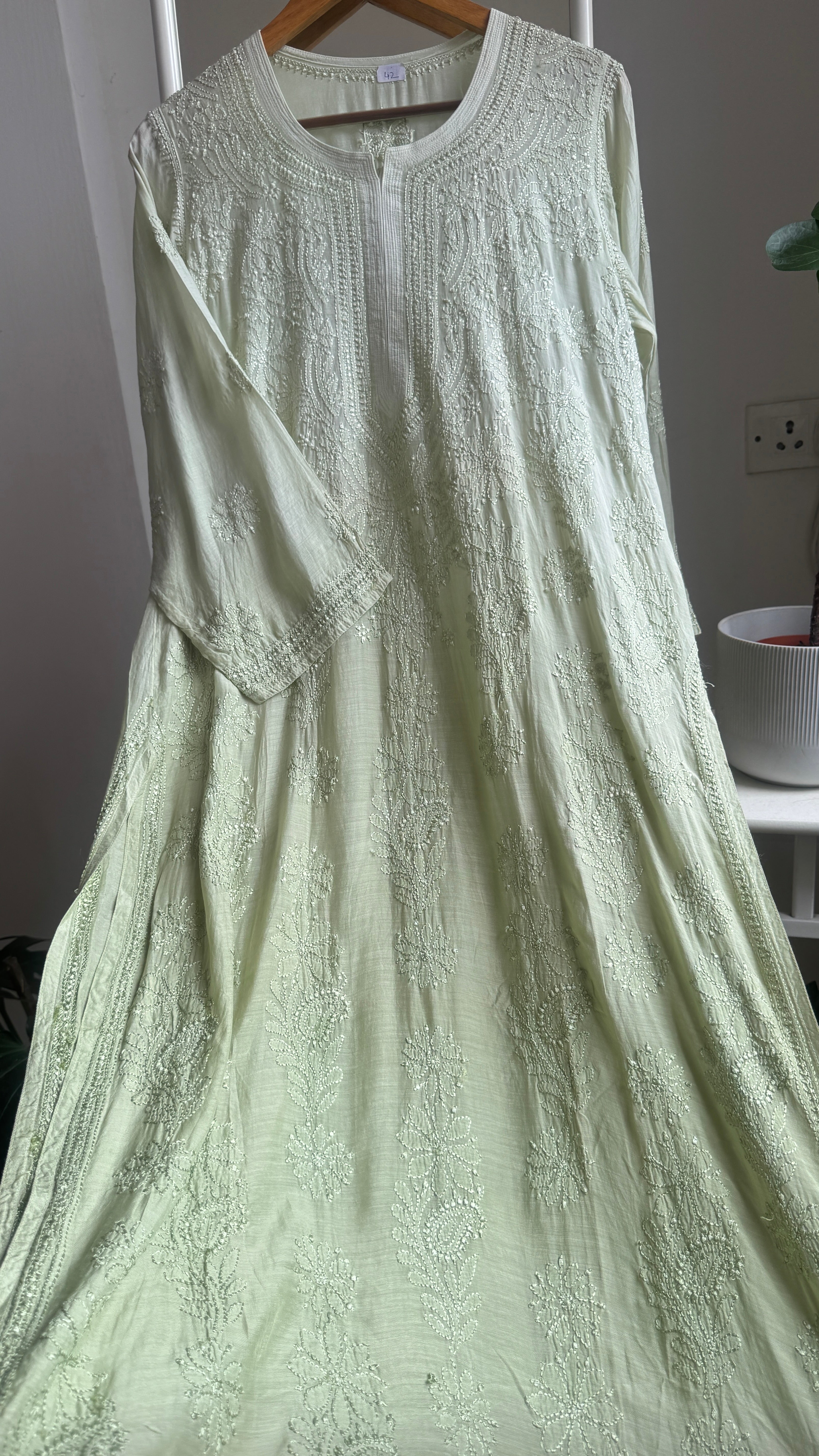 Muslin Chikankari Kurti - Light Pista Green - BERRY Collection