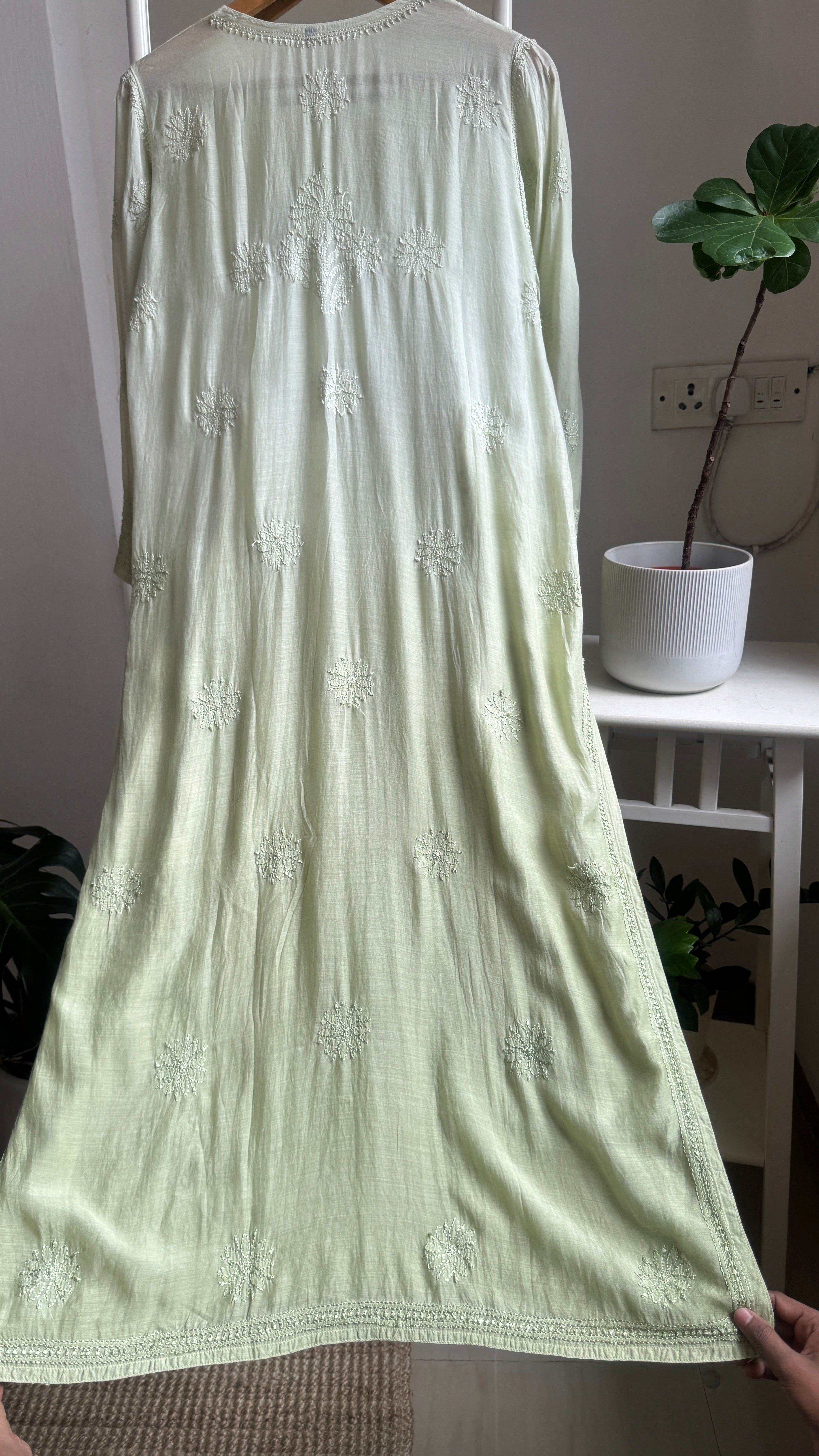 Muslin Chikankari Kurti - Light Pista Green - BERRY Collection