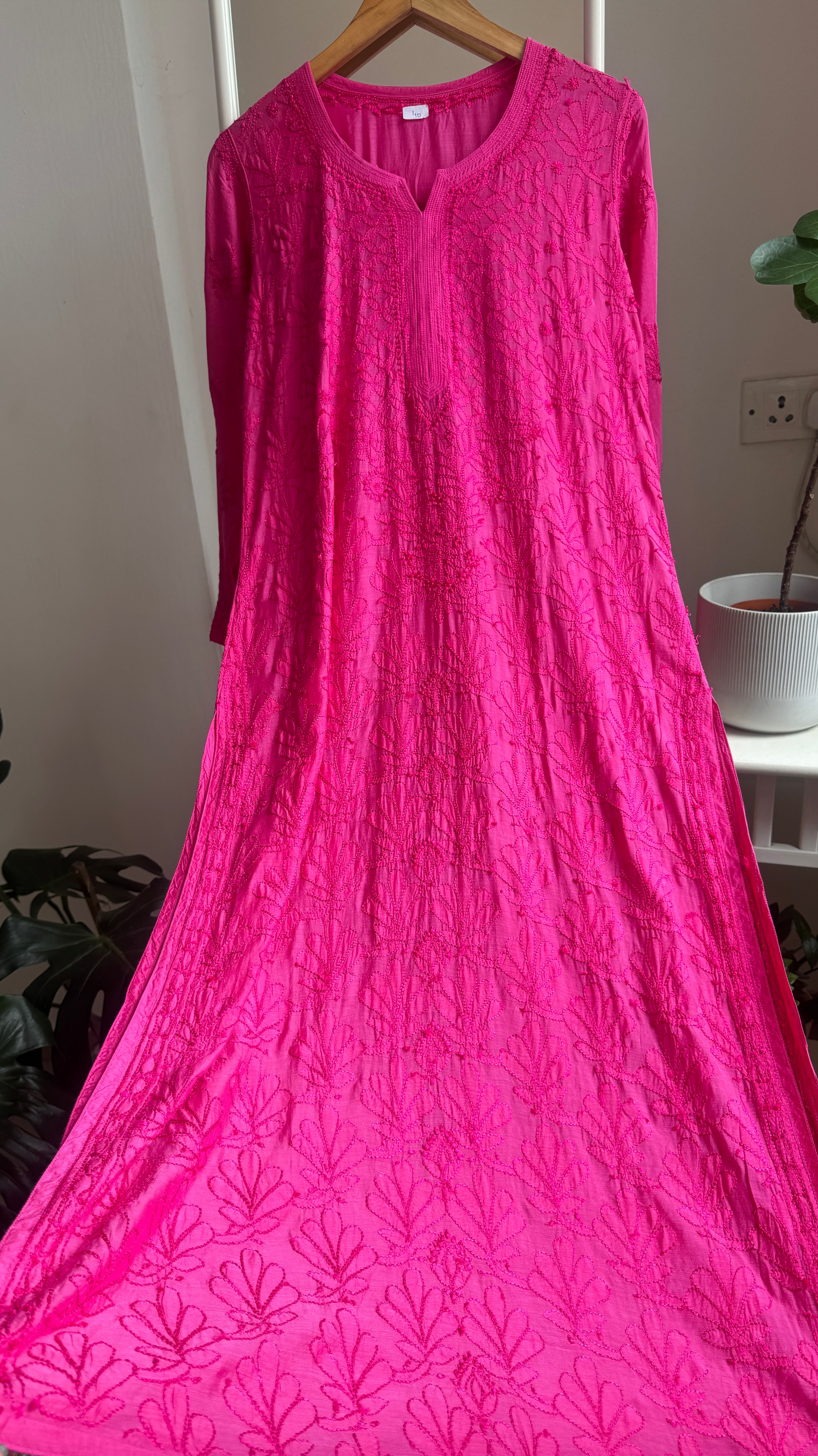 Muslin Chikankari Kurti - Hot Pink - BERRY Collection