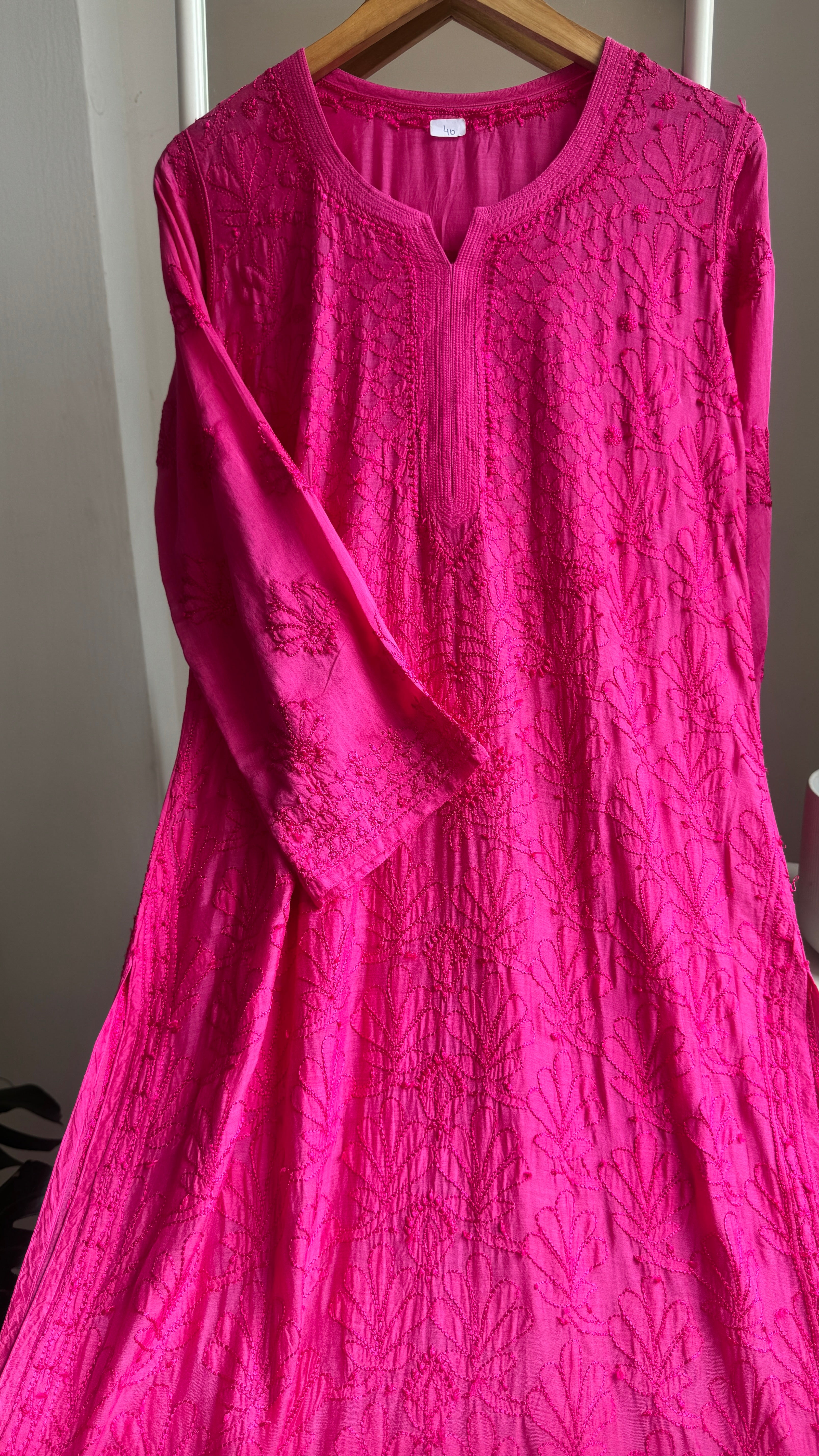 Muslin Chikankari Kurti - Hot Pink - BERRY Collection