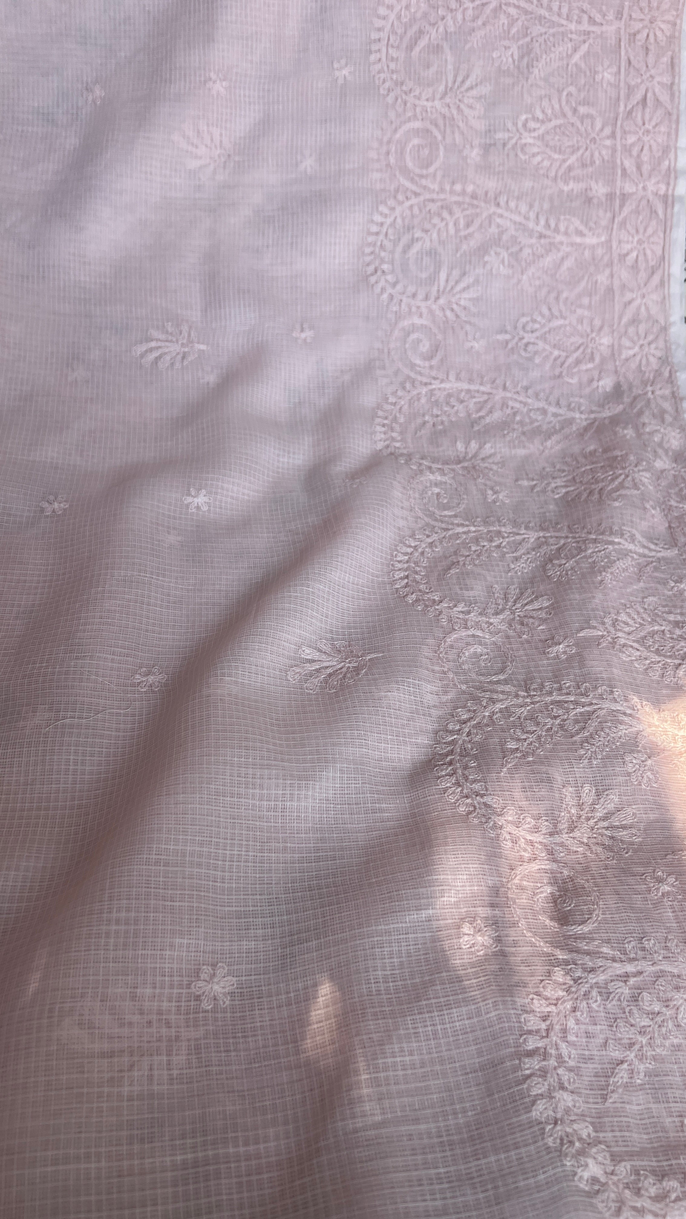 Kota Chikankari saree in Pale Pink