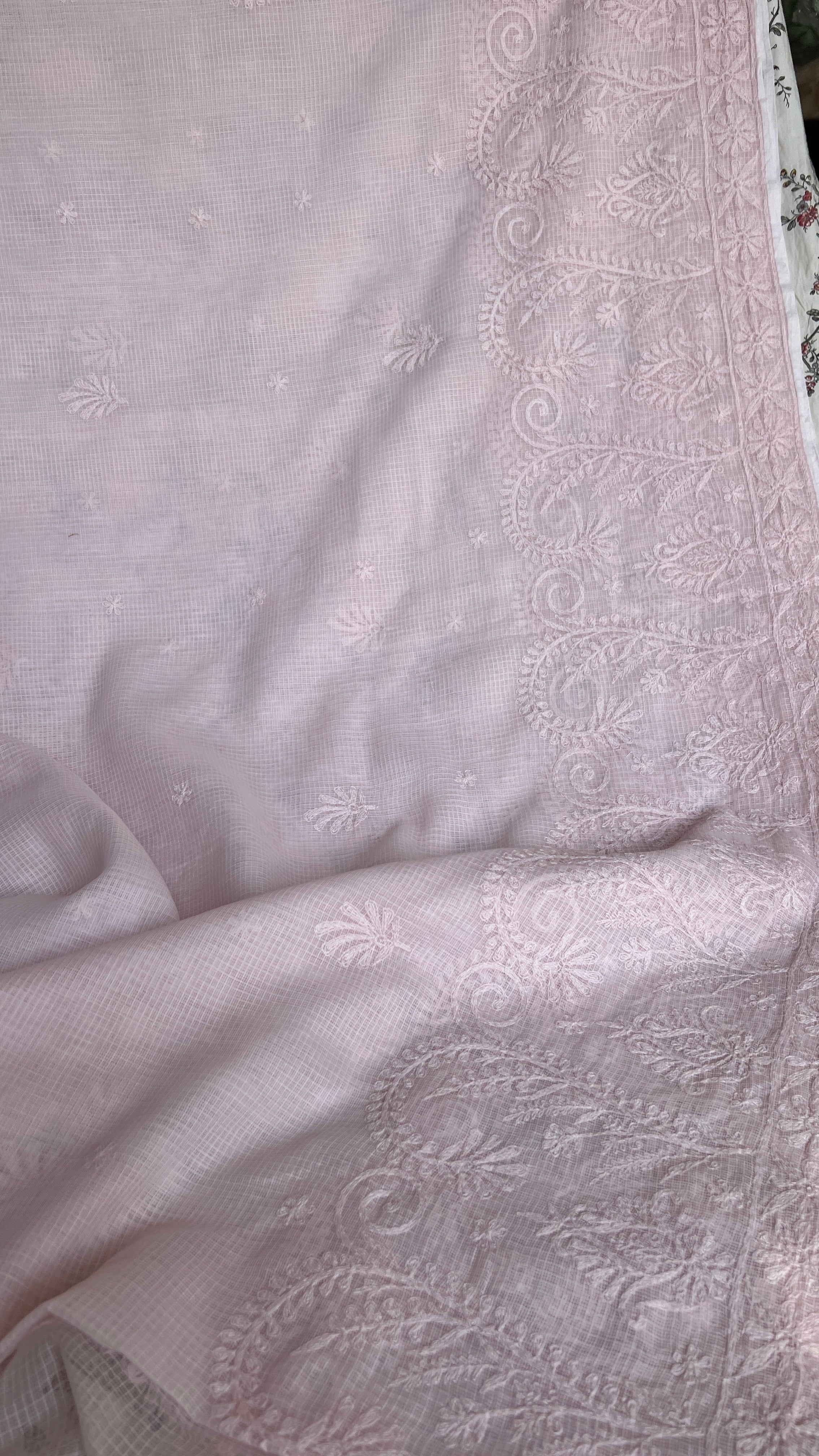 Kota Chikankari saree in Pale Pink
