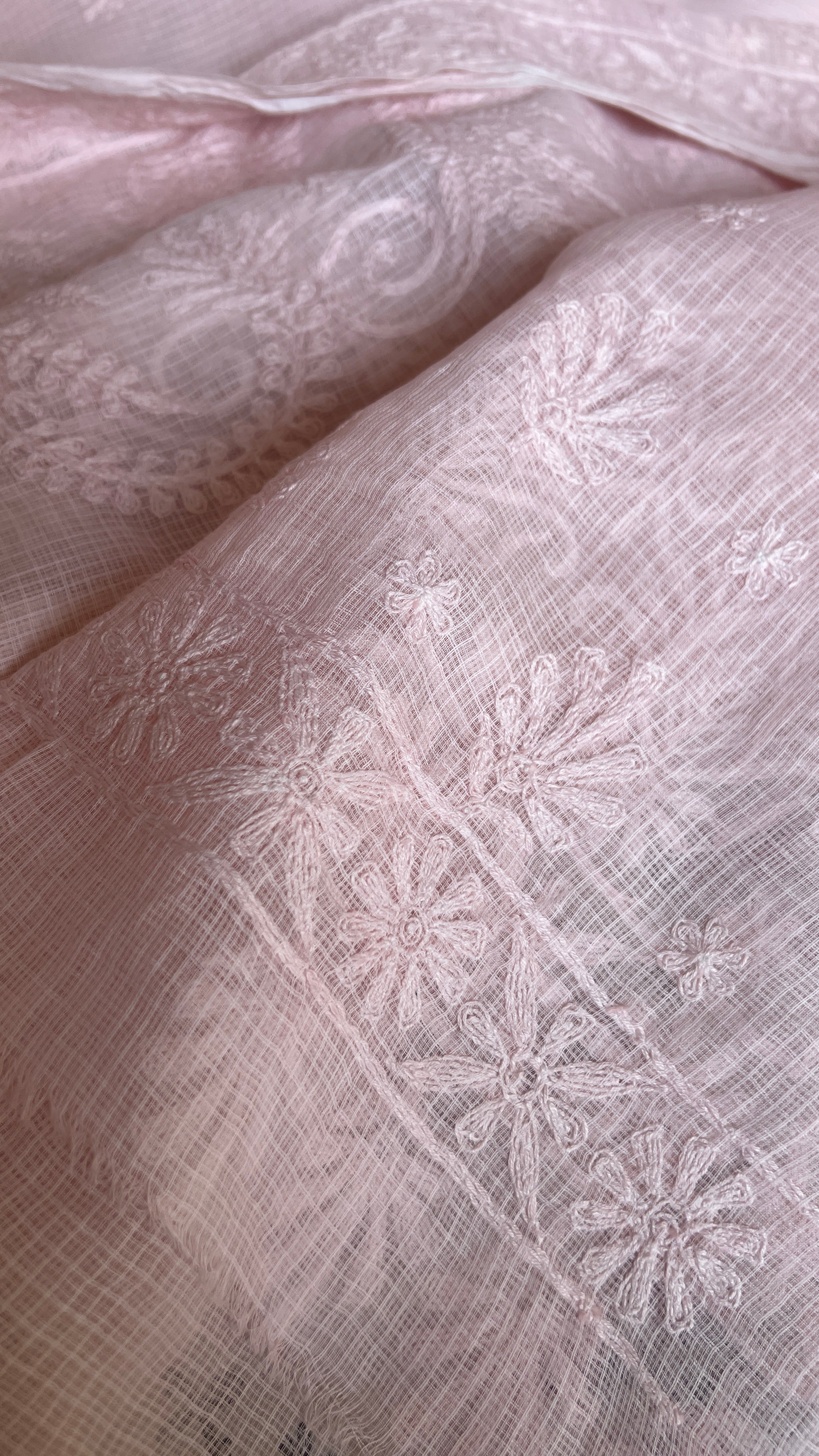 Kota Chikankari saree in Pale Pink