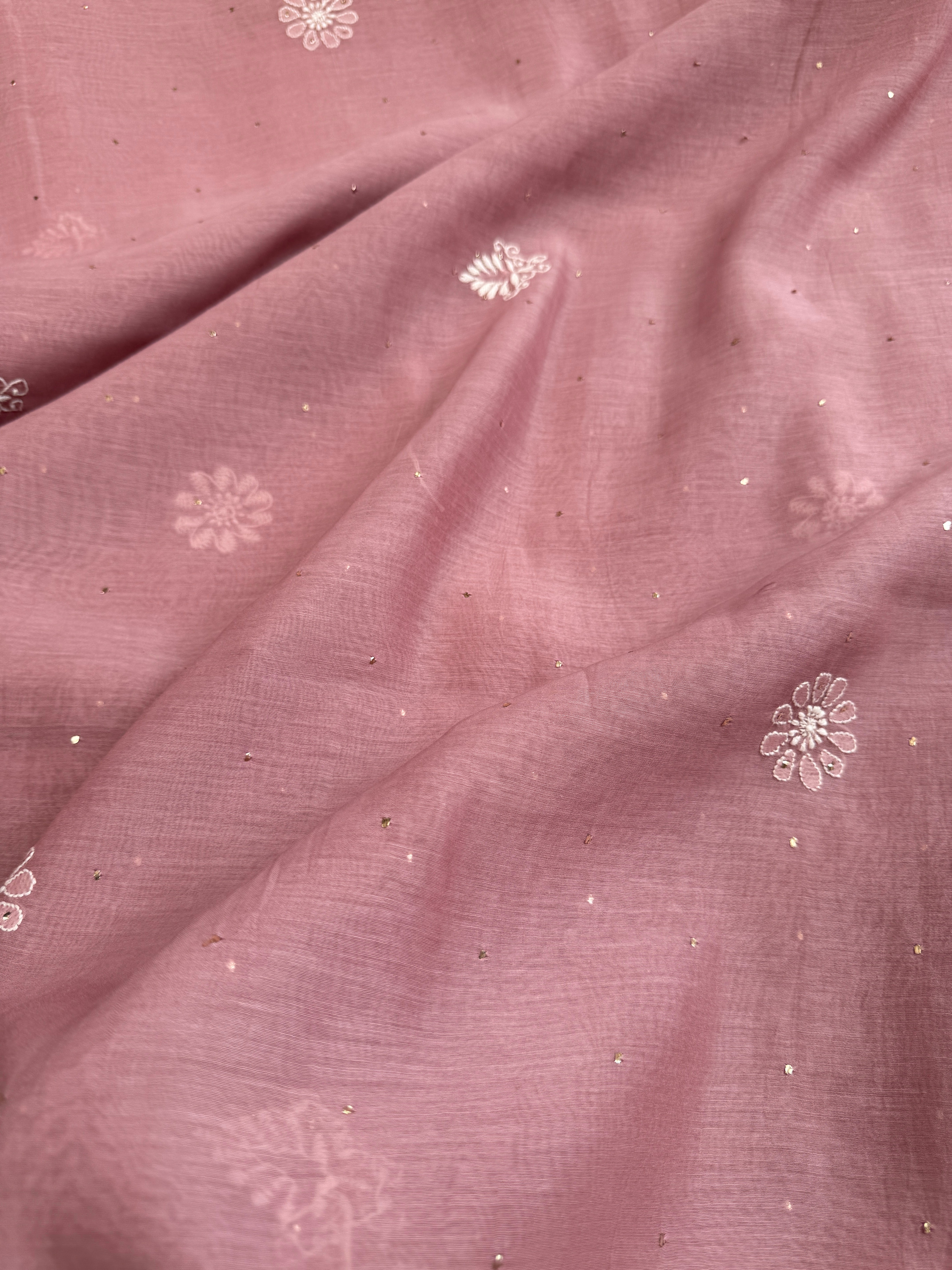 Pure Mul Chanderi Chikankari saree in Mauve with Mukaish work