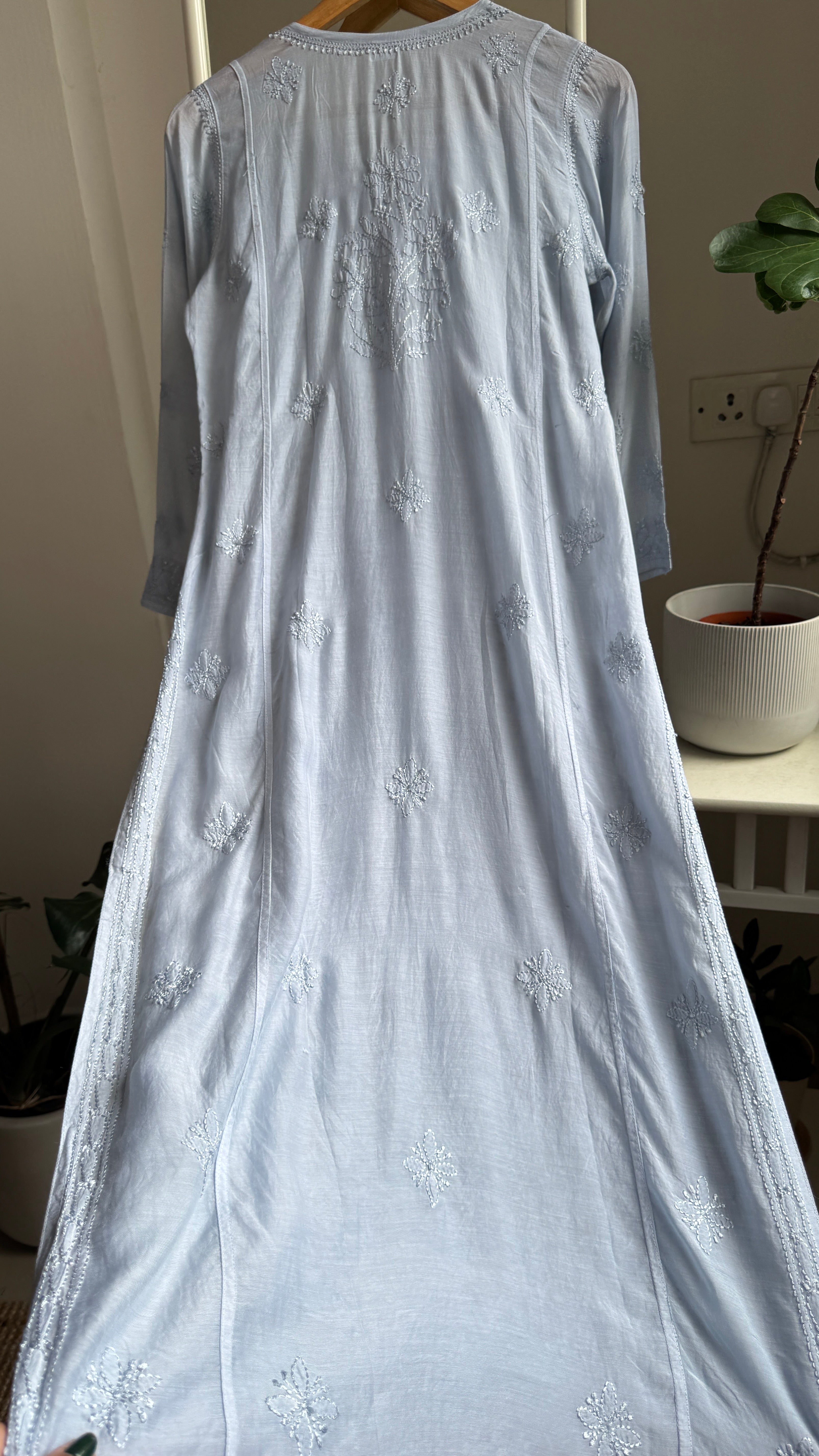 Muslin Chikankari Kurti - Blue Grey - BERRY Collection