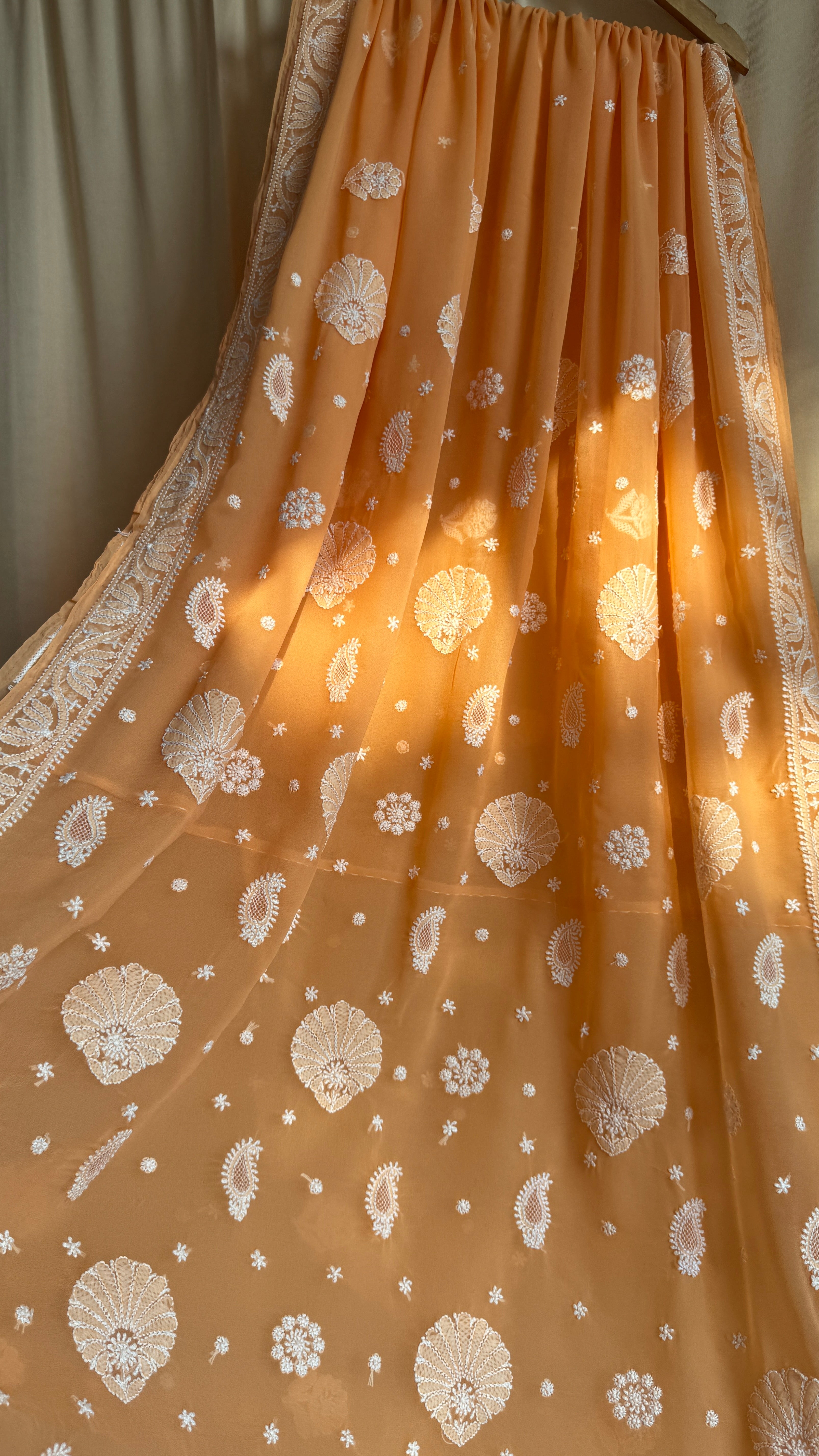 Georgette Chikankari saree in Orange