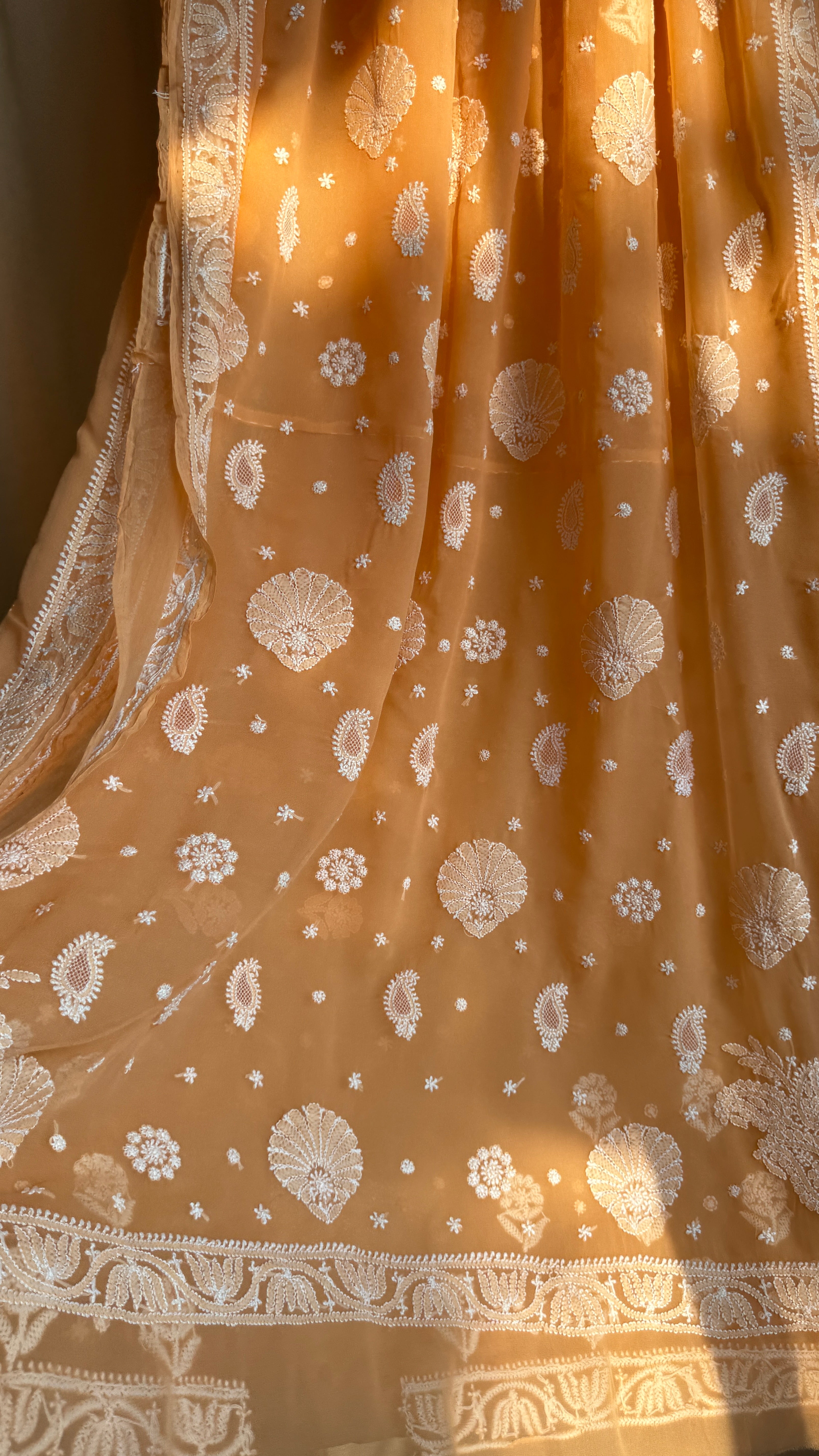 Georgette Chikankari saree in Orange