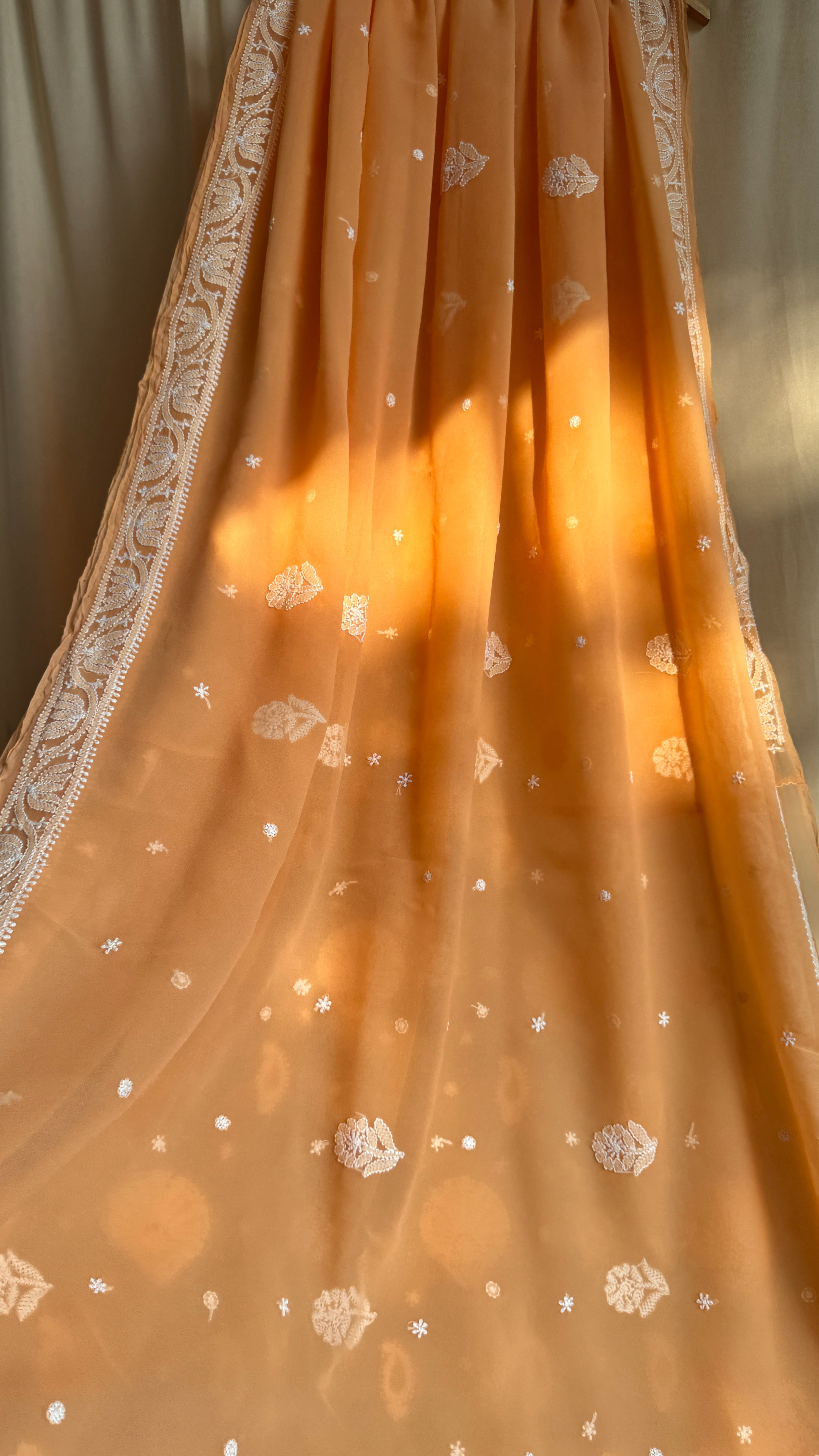 Georgette Chikankari saree in Orange