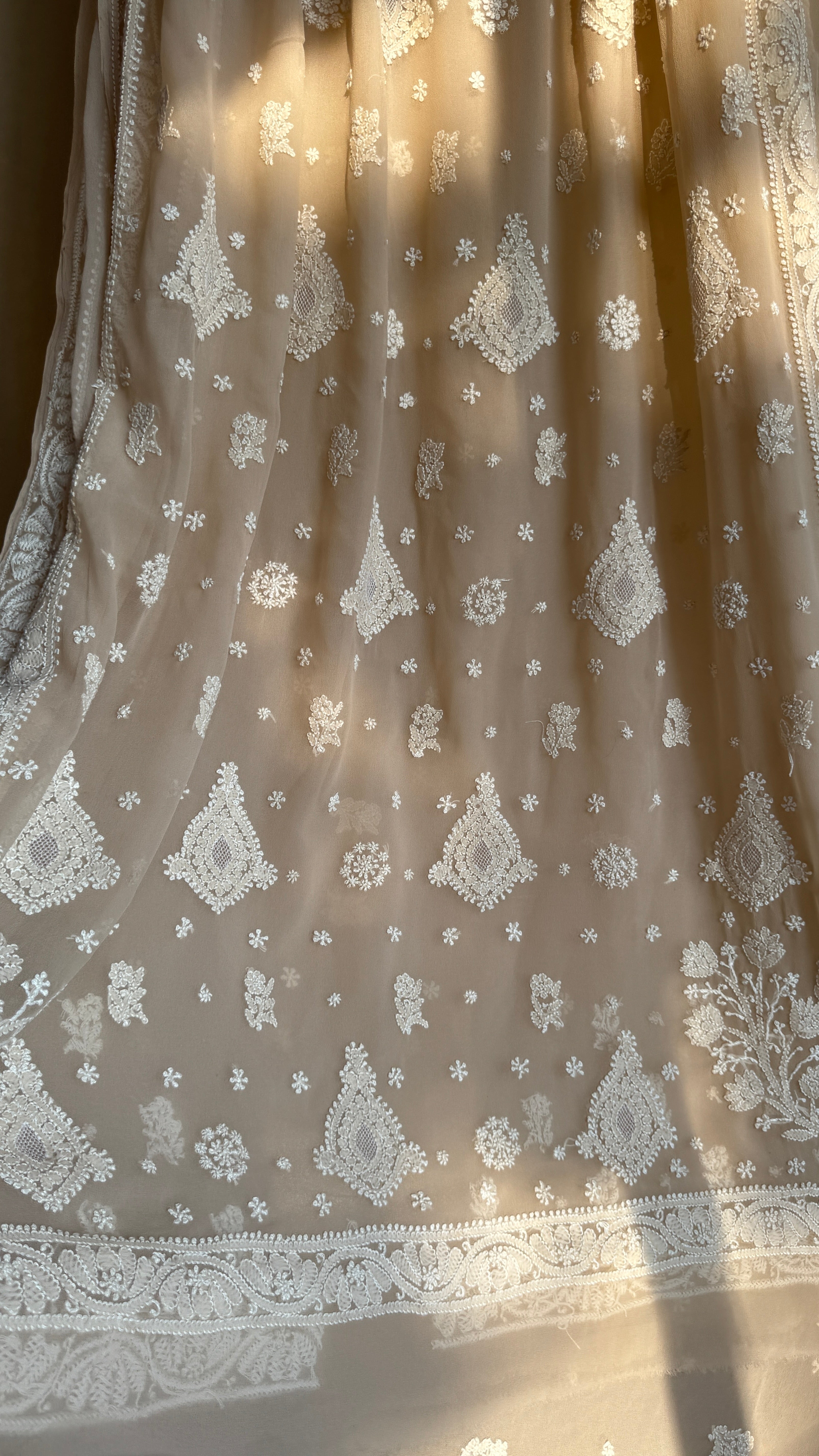Georgette Chikankari saree in Fawn