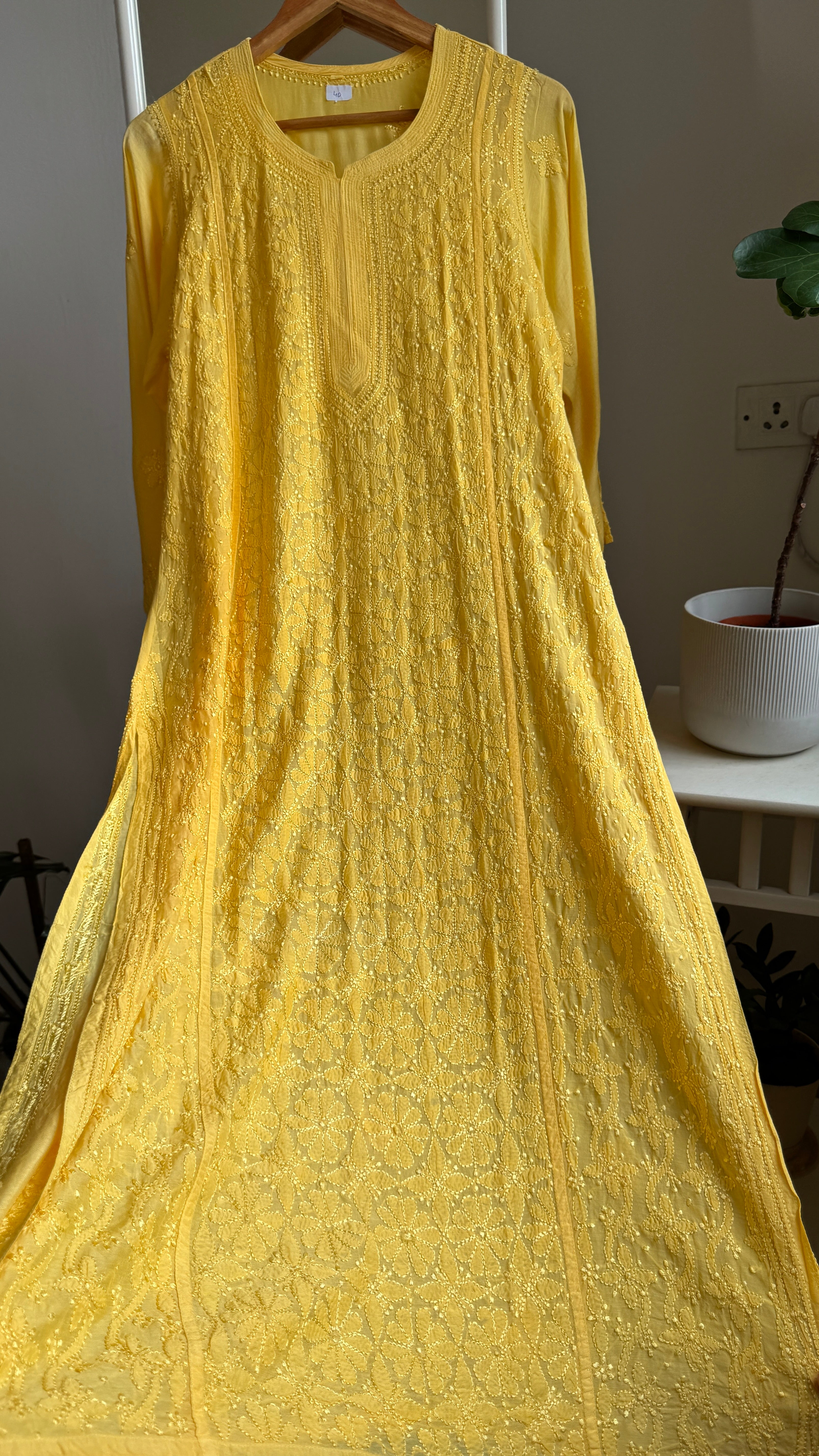 Muslin Chikankari Kurti - Yellow - BERRY Collection