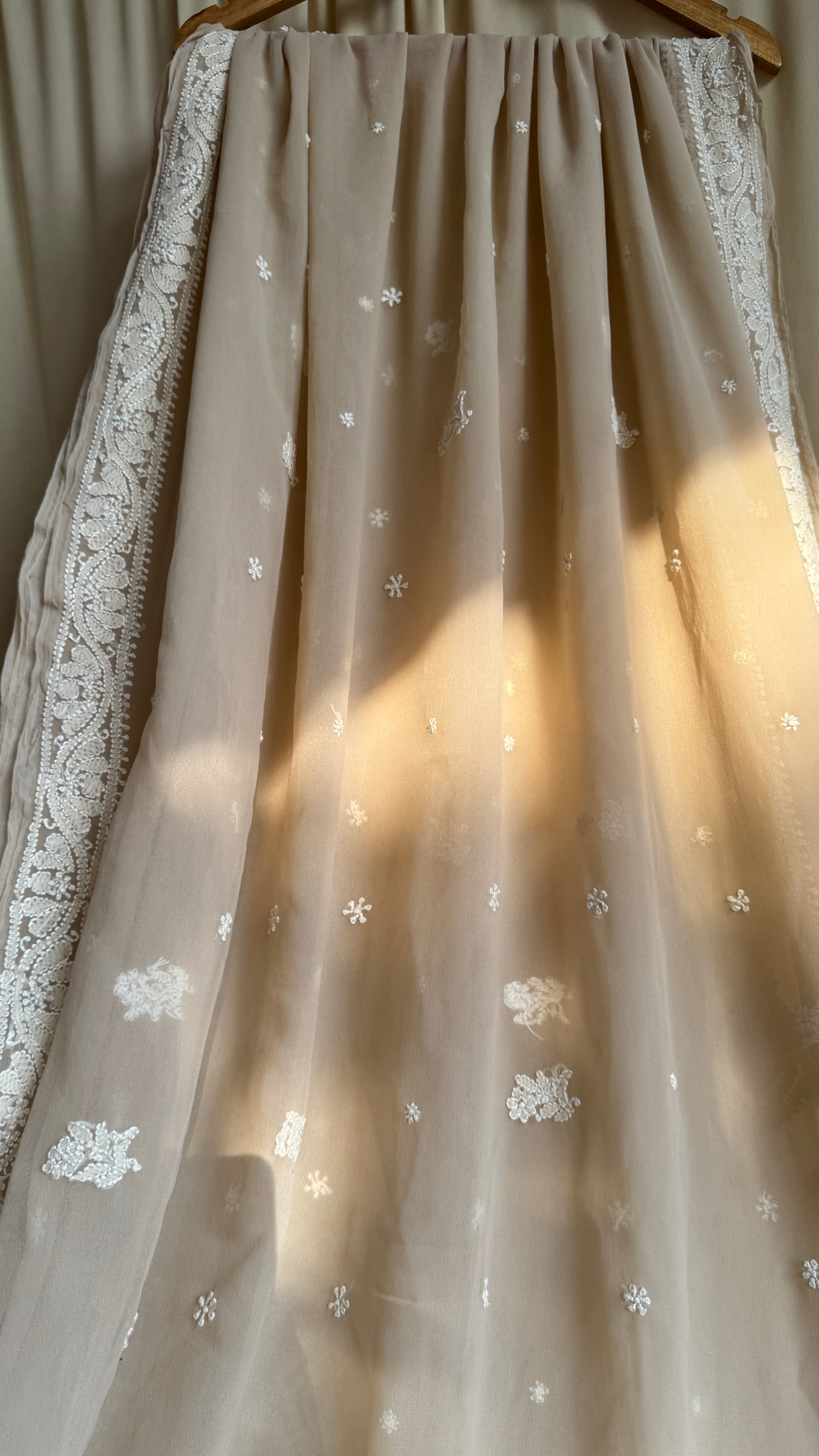 Georgette Chikankari saree in Fawn