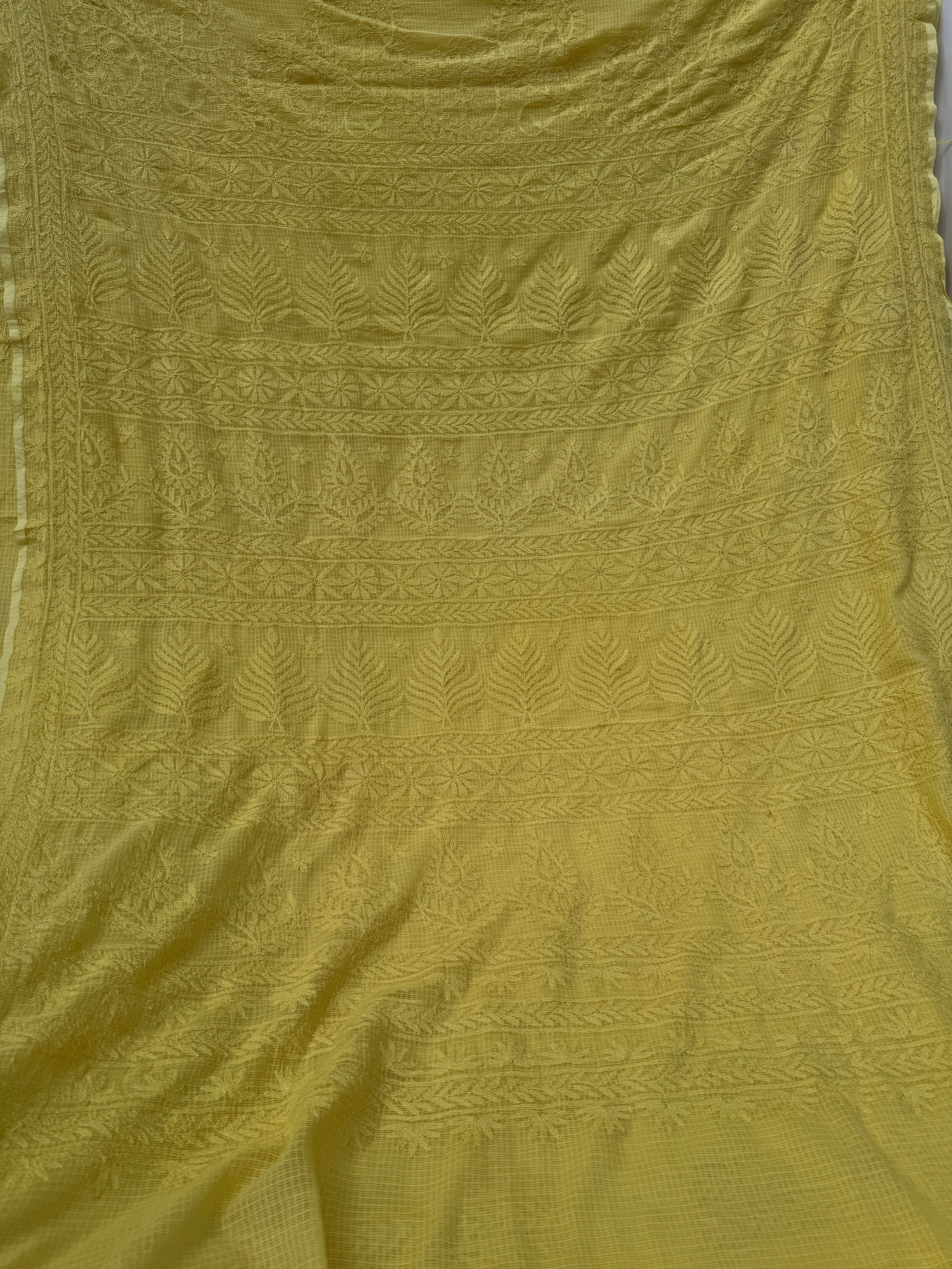 Kota Chikankari saree in Yellow
