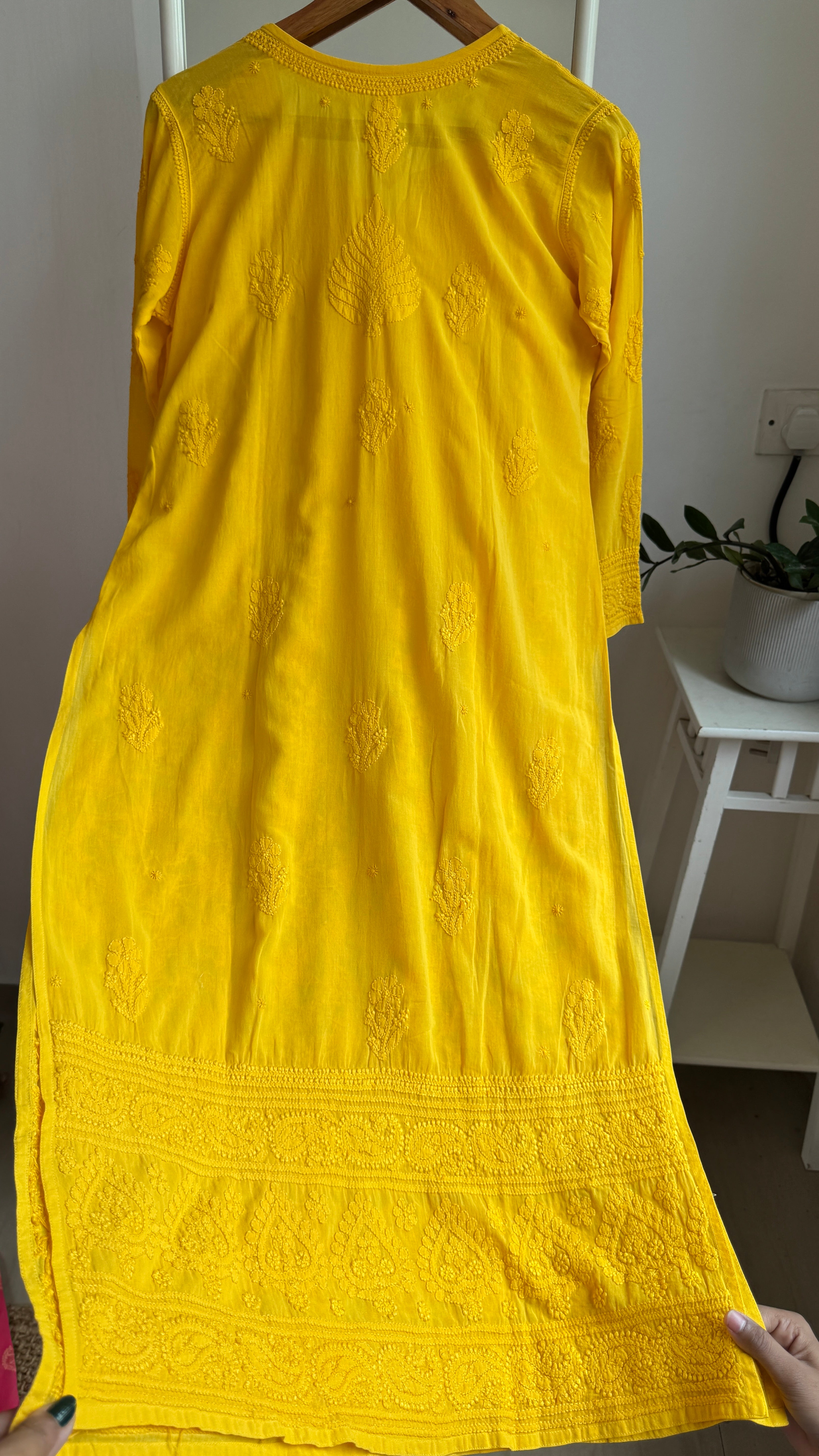 Pure Cotton Chikankari Full Jaal Kurti - yellow