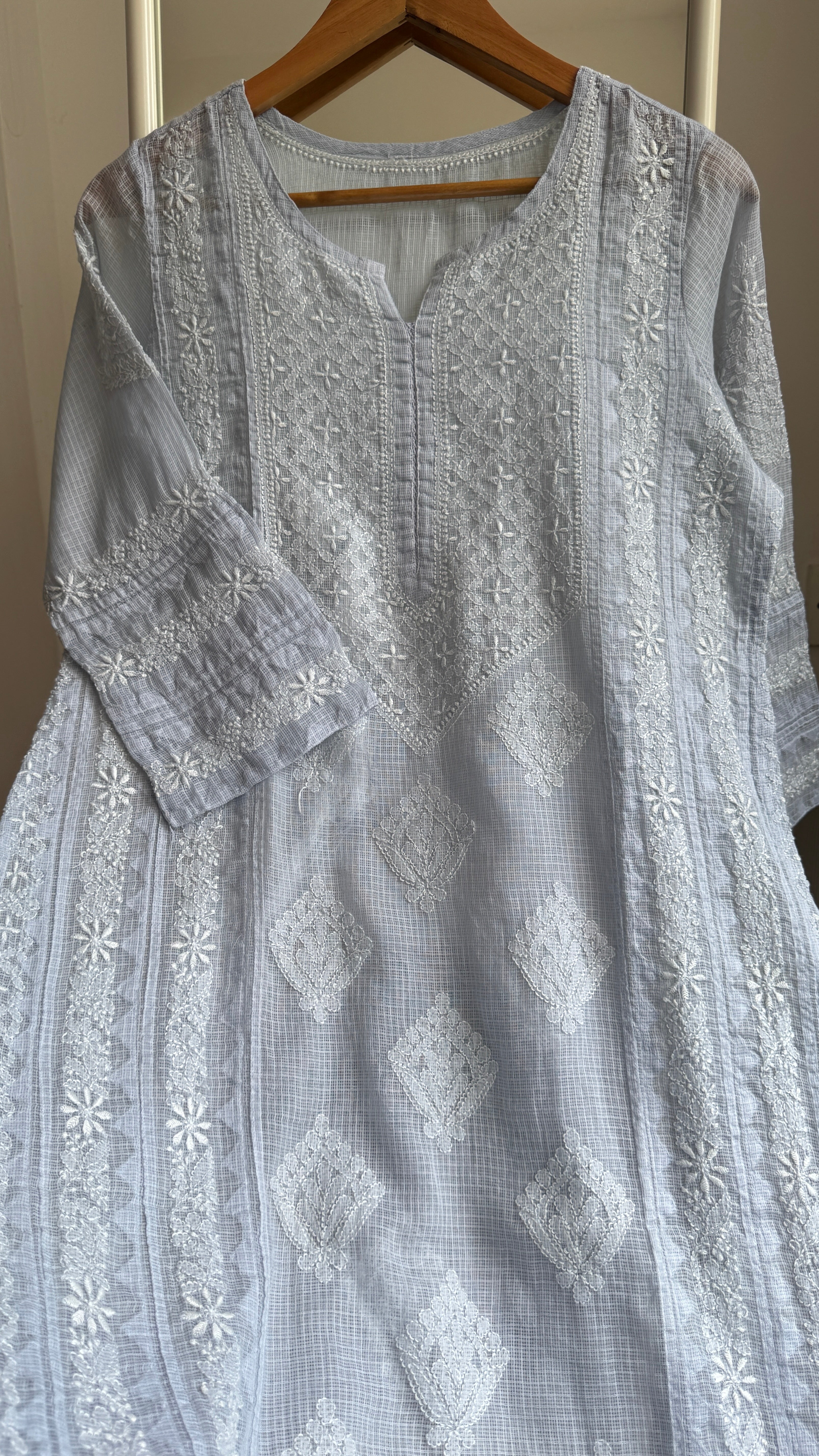 Kota Soft Cotton Chikankari Kurti - Grey