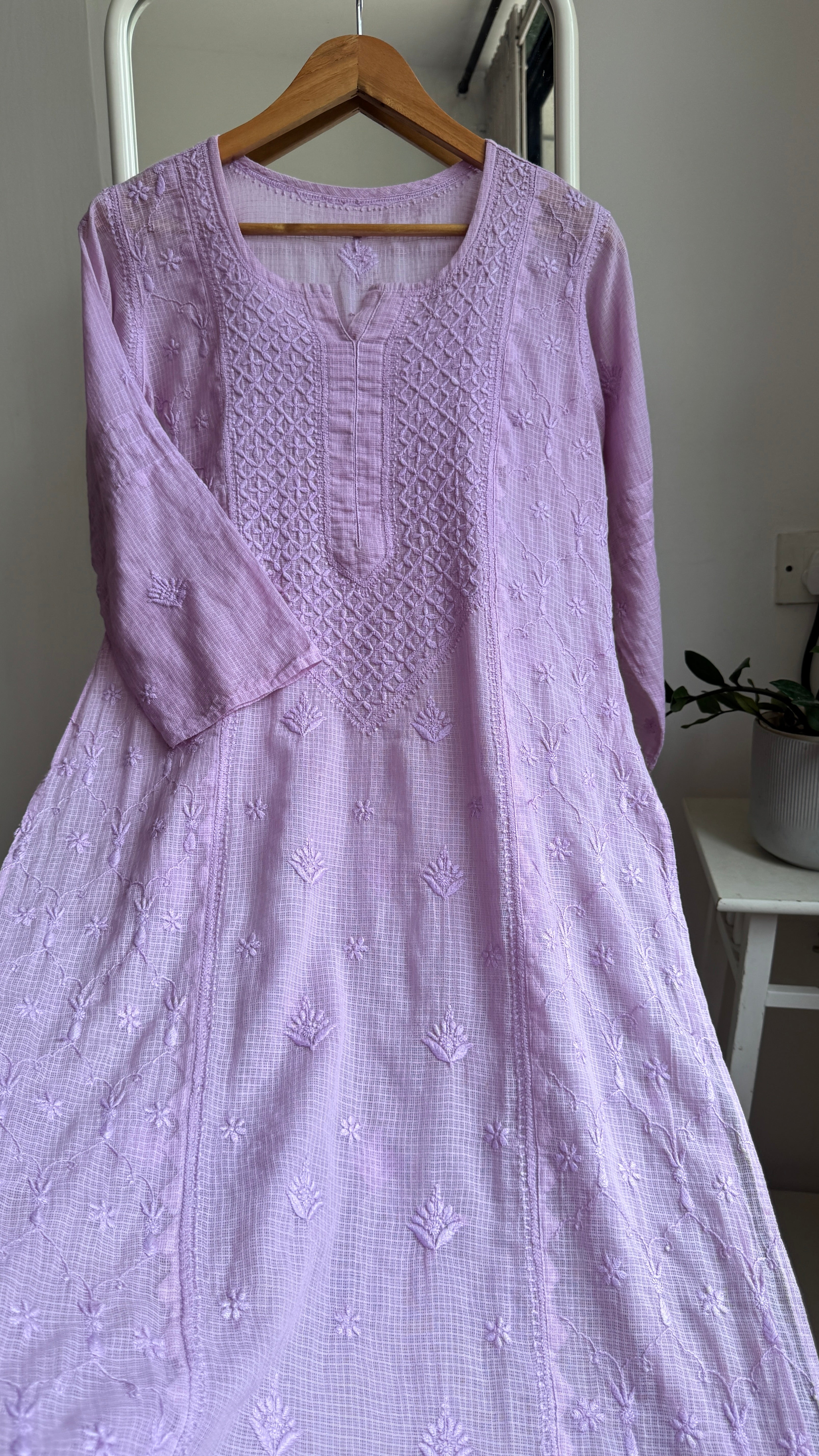 Kota Soft Cotton Chikankari Kurti - Mauve