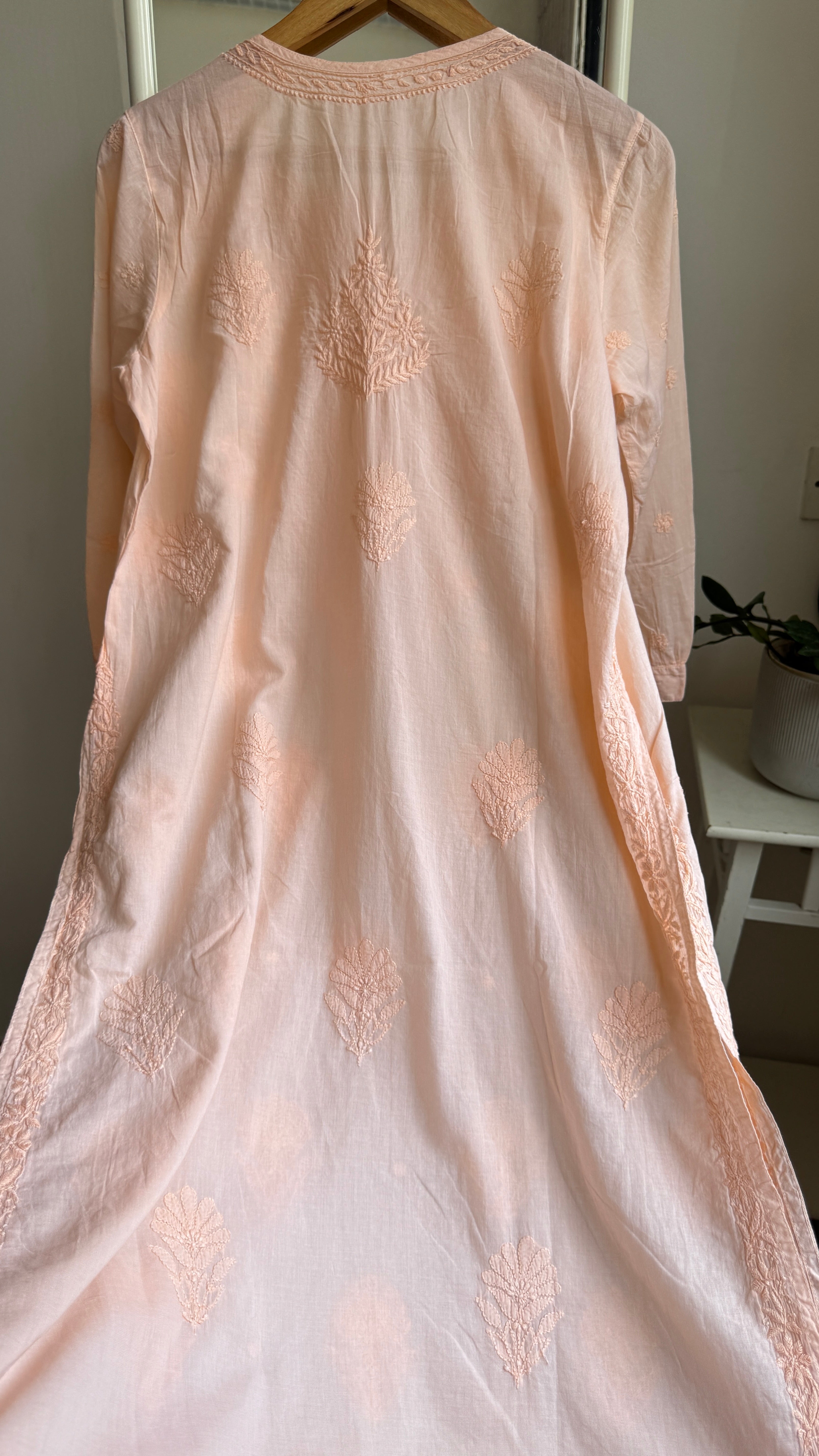 Mul Cotton Peach Chikankari Kurti - Peach