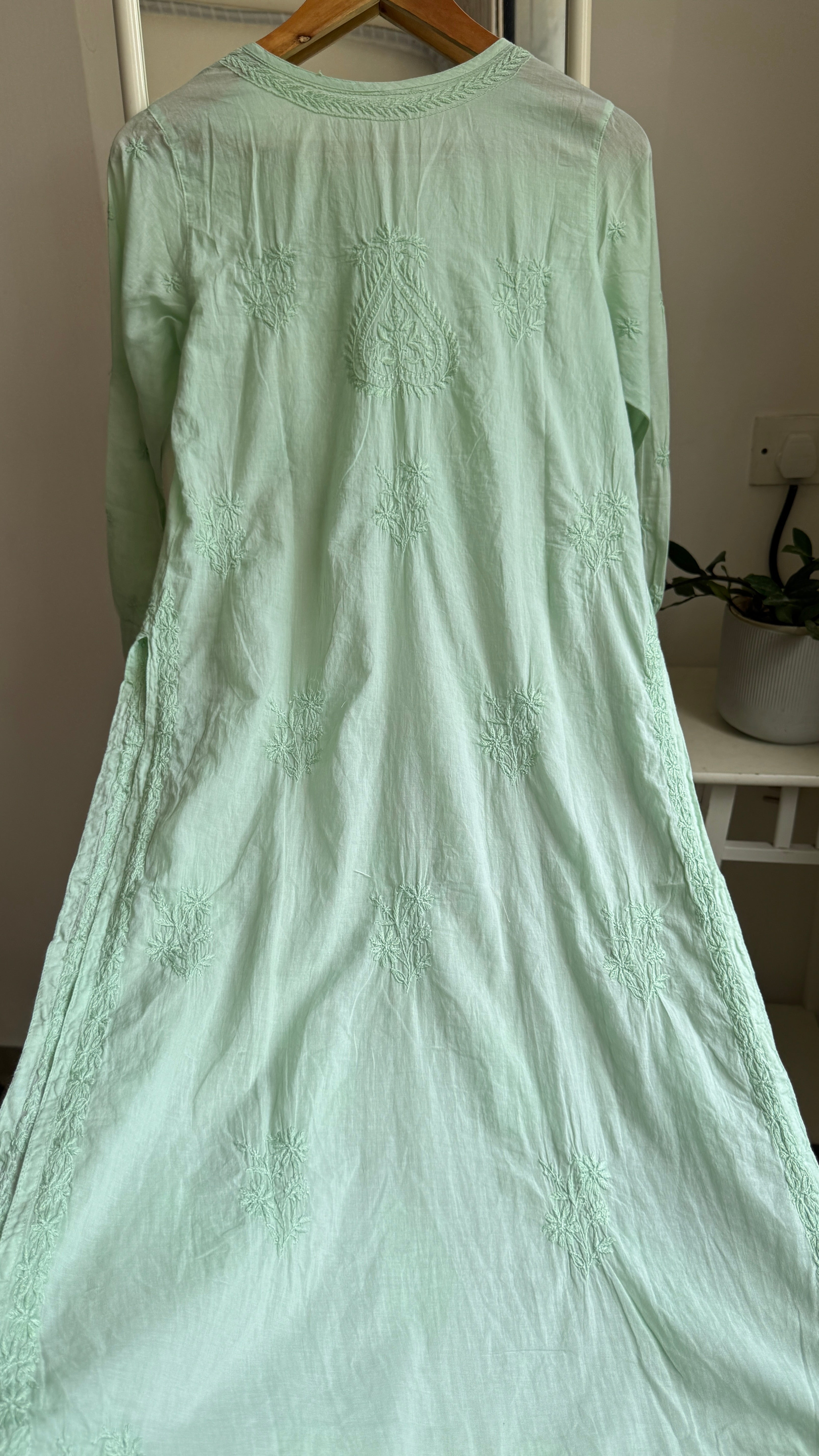 Mul Cotto Green Chikankari Kurti - Green