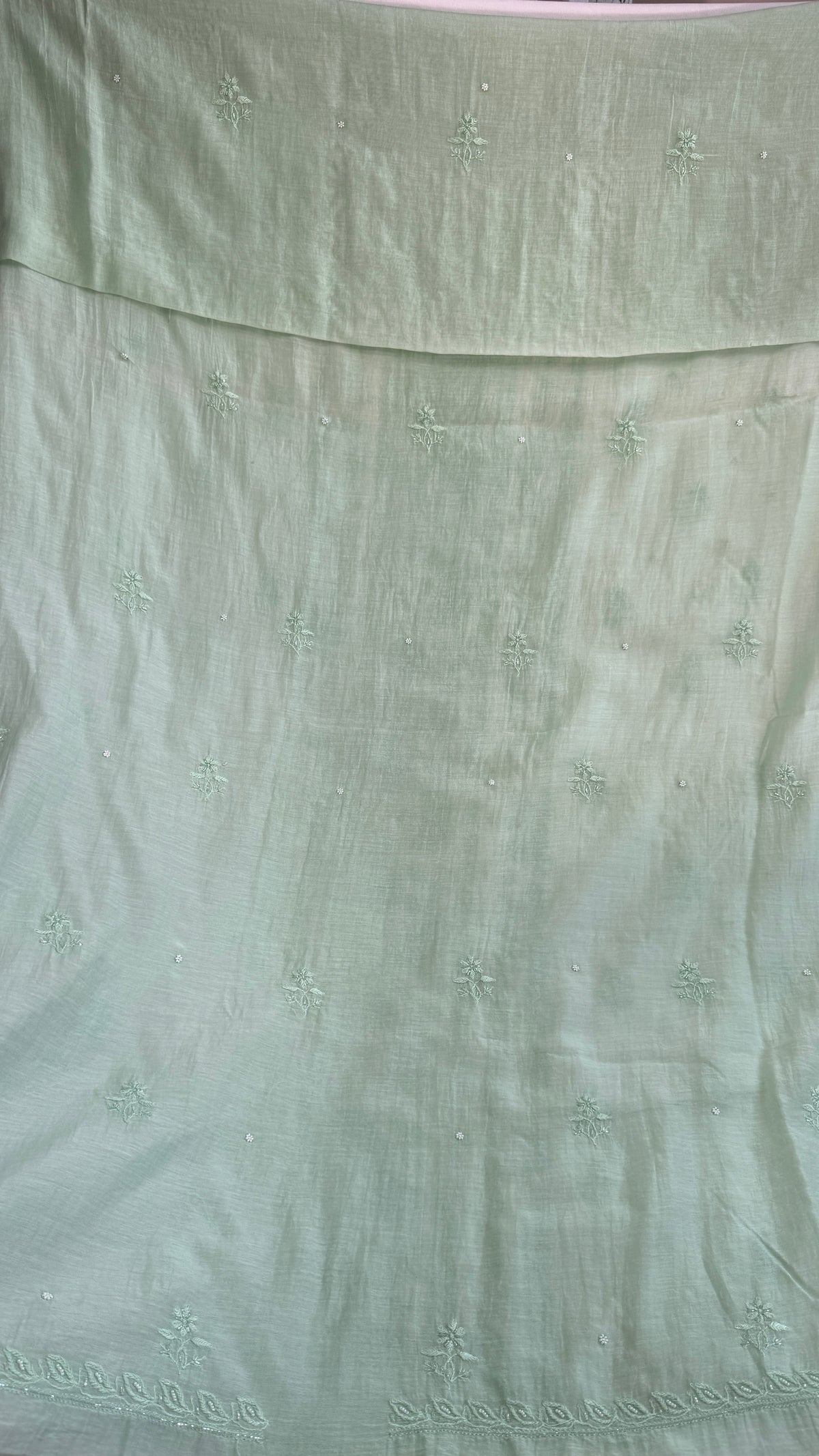 Mul Chanderi Chikankari Anarkali - Green