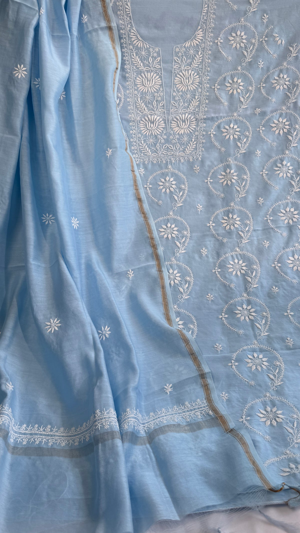 Chanderi Length with Dupatta - Blue