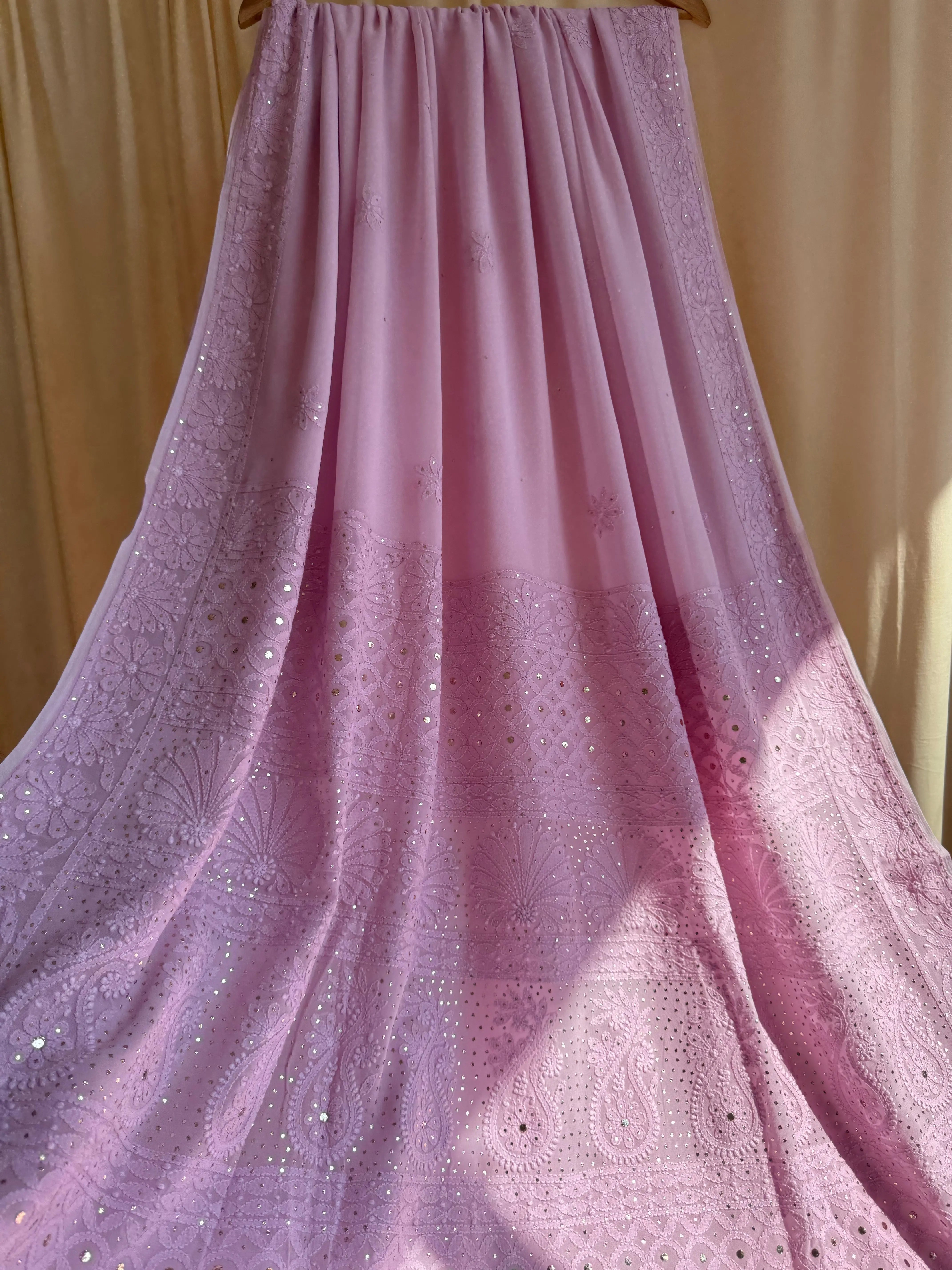 Viscose Lilac Chikankari saree with Mukaish Work ARIAA CHIKANKARI