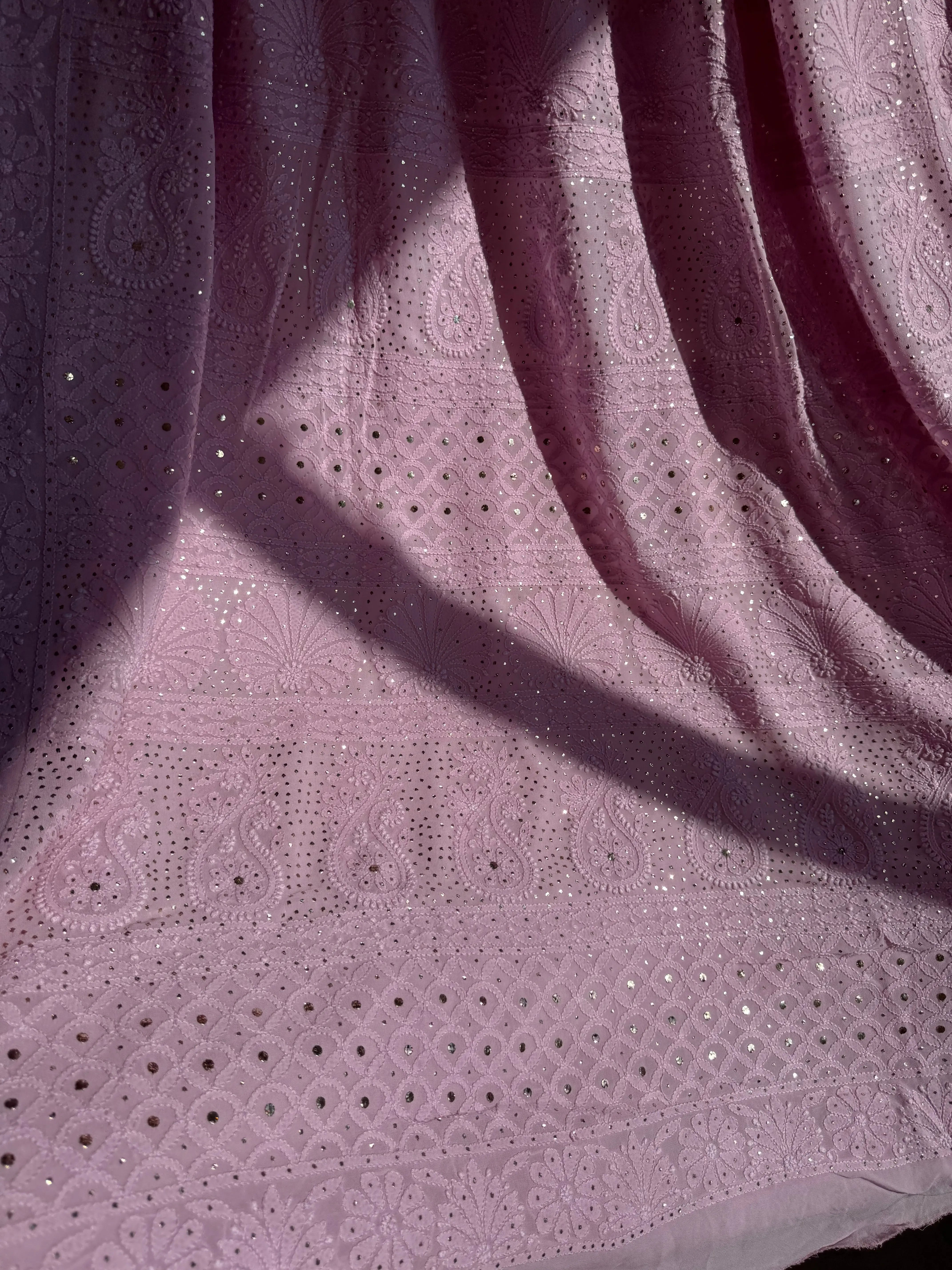 Viscose Lilac Chikankari saree with Mukaish Work ARIAA CHIKANKARI