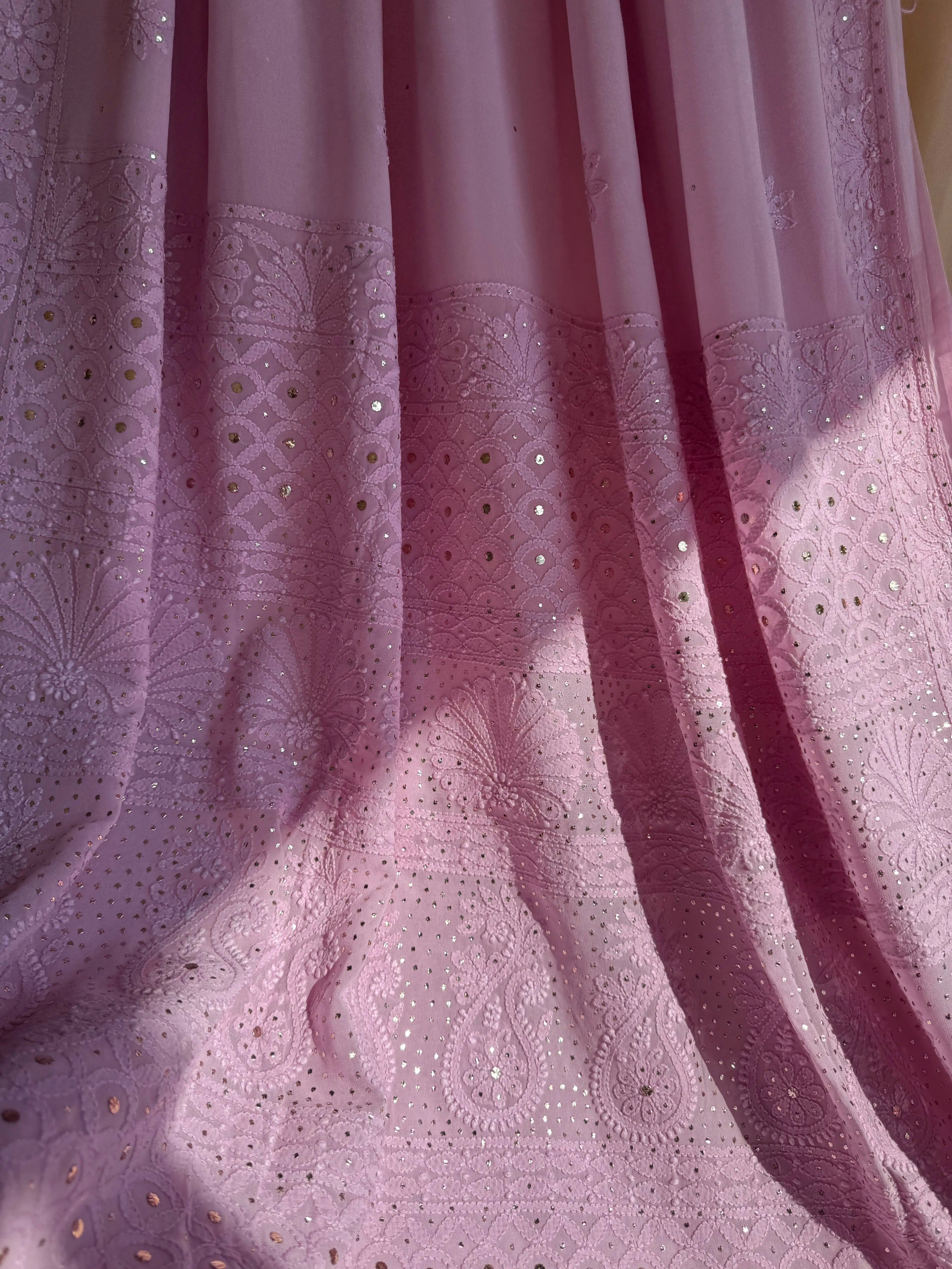Viscose Lilac Chikankari saree with Mukaish Work ARIAA CHIKANKARI