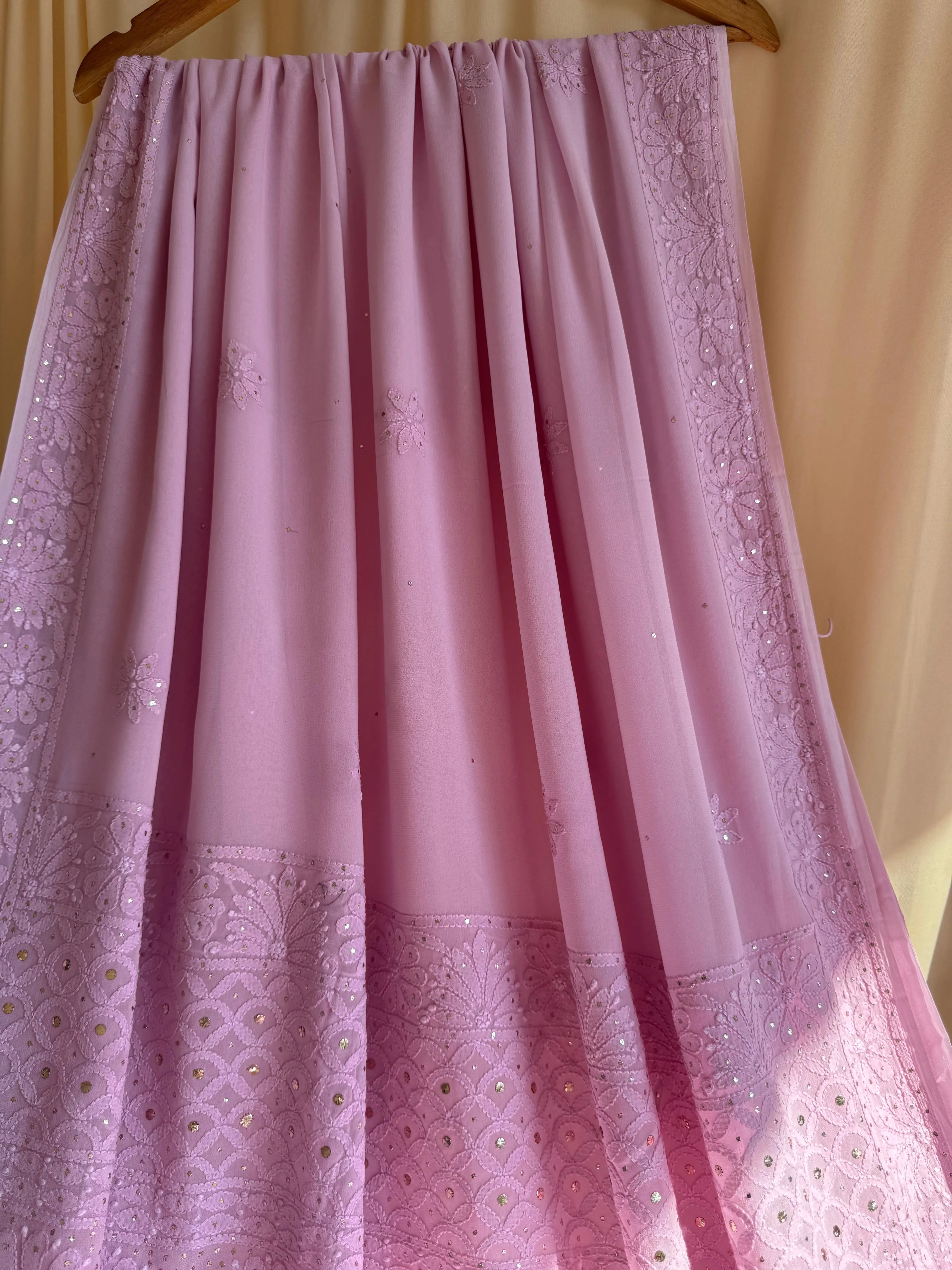 Viscose Lilac Chikankari saree with Mukaish Work ARIAA CHIKANKARI