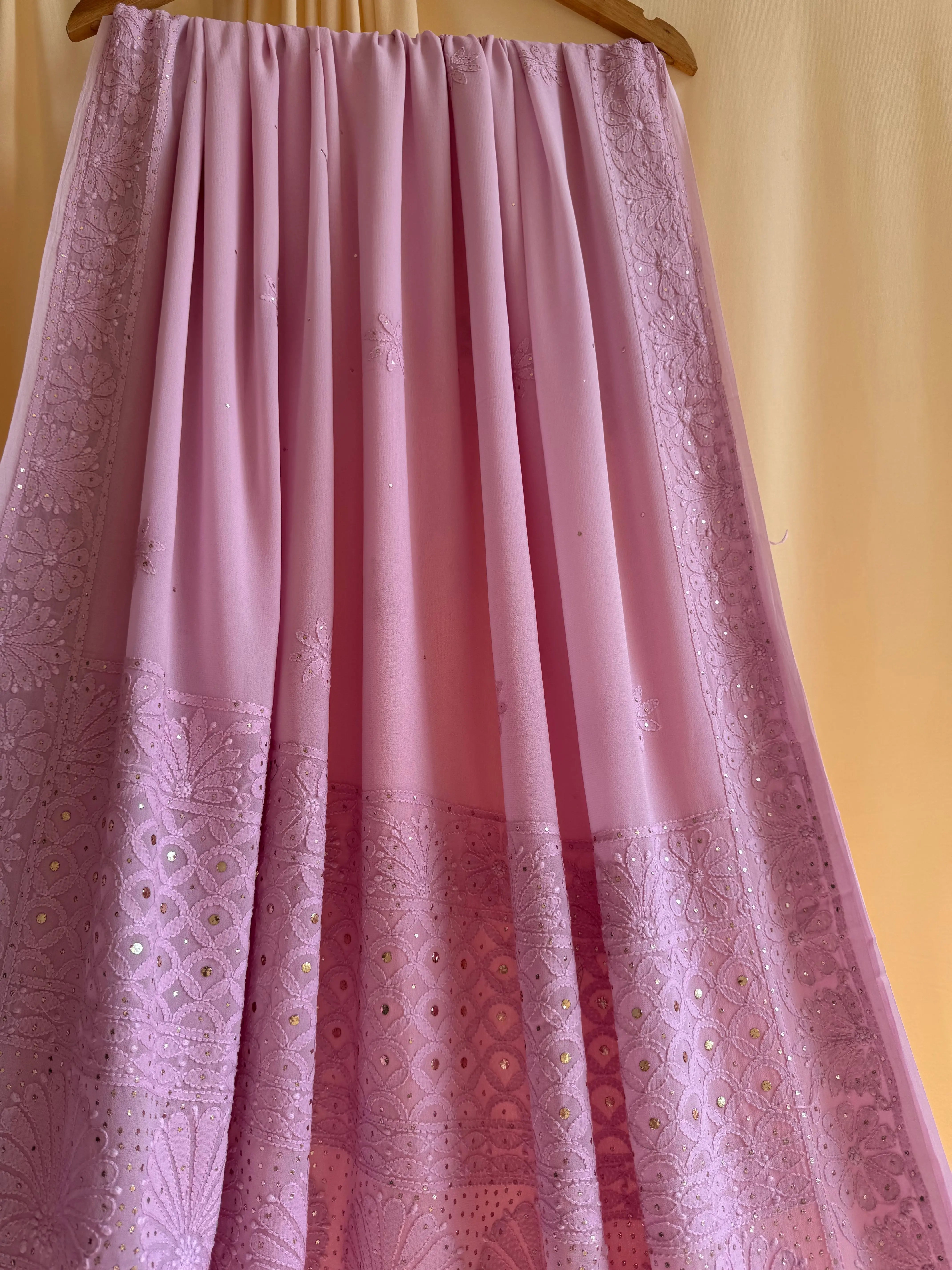 Viscose Lilac Chikankari saree with Mukaish Work ARIAA CHIKANKARI