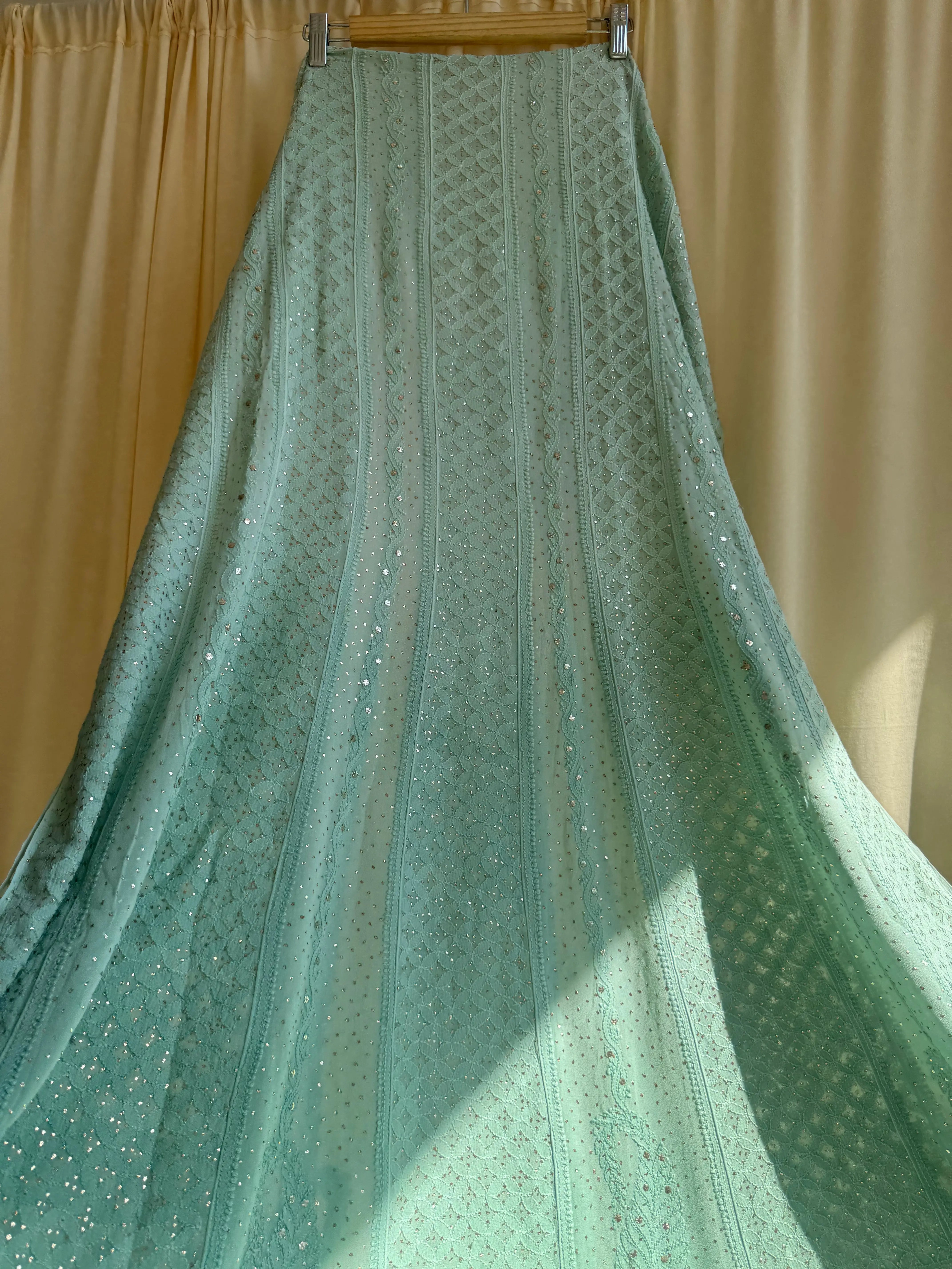 Viscose Anarkali - Semi Stitched - Green Ombre Mukaish ARIAA CHIKANKARI