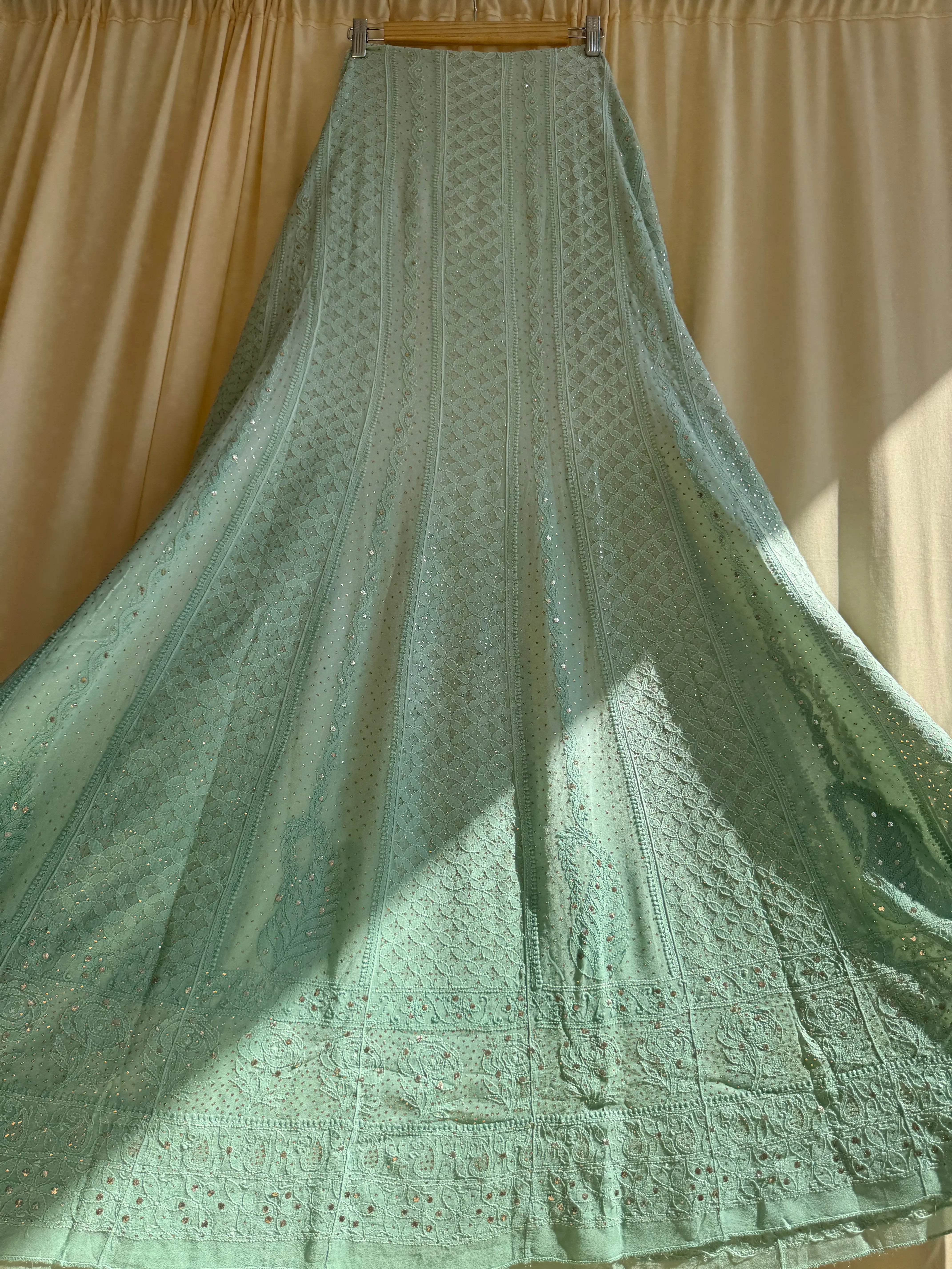 Viscose Anarkali - Semi Stitched - Green Ombre Mukaish ARIAA CHIKANKARI