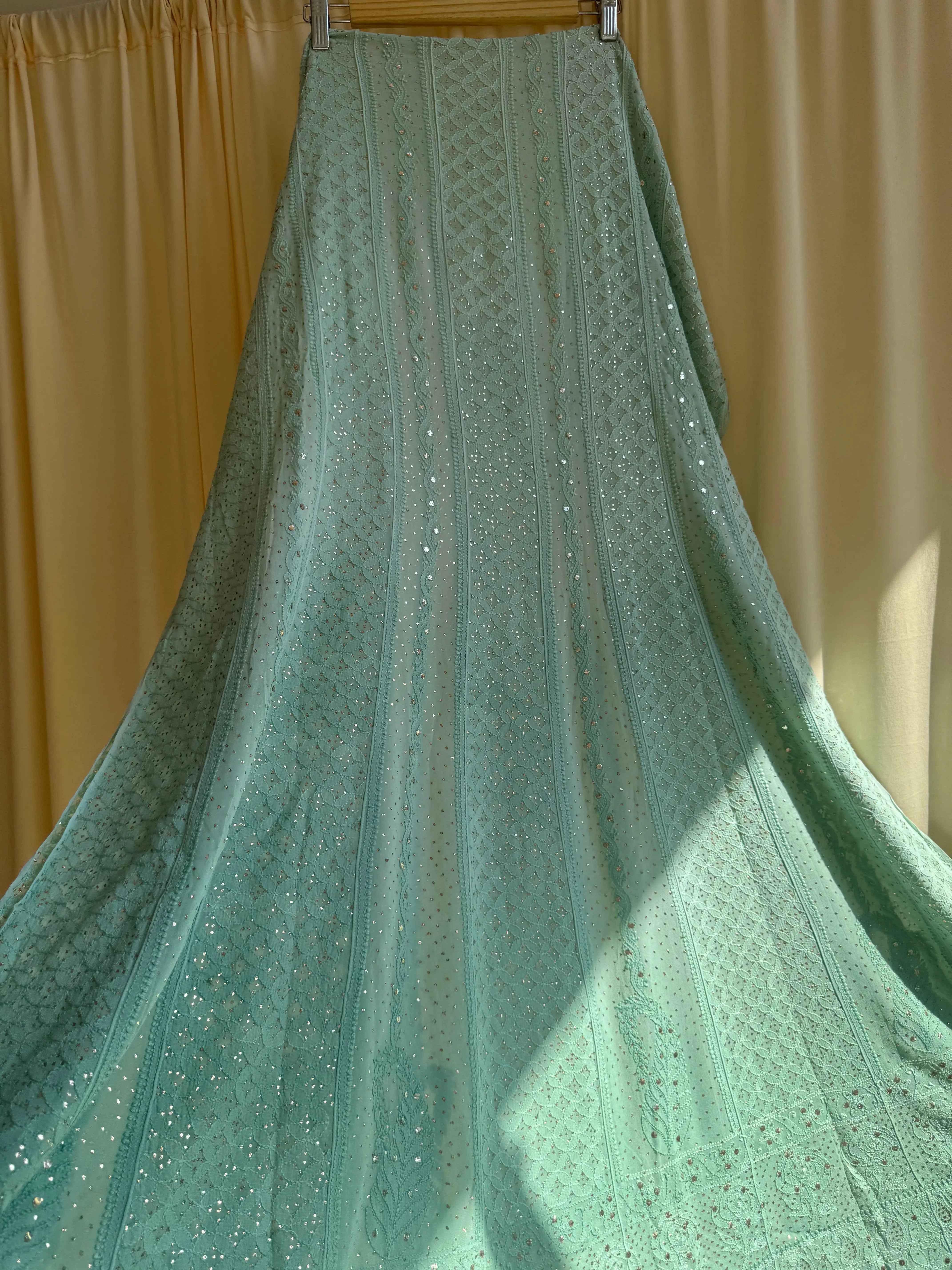 Viscose Anarkali - Semi Stitched - Green Ombre Mukaish ARIAA CHIKANKARI