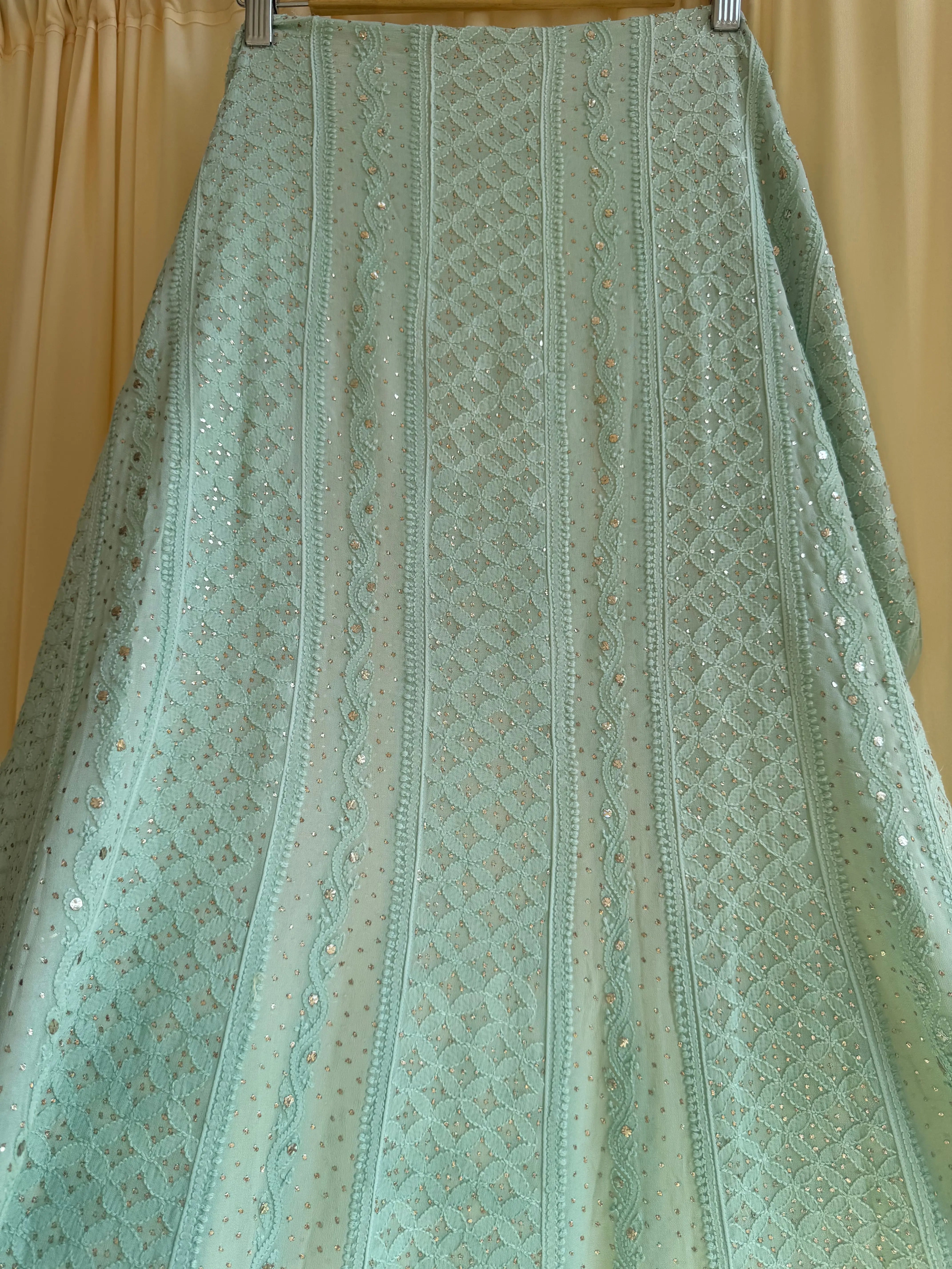 Viscose Anarkali - Semi Stitched - Green Ombre Mukaish ARIAA CHIKANKARI