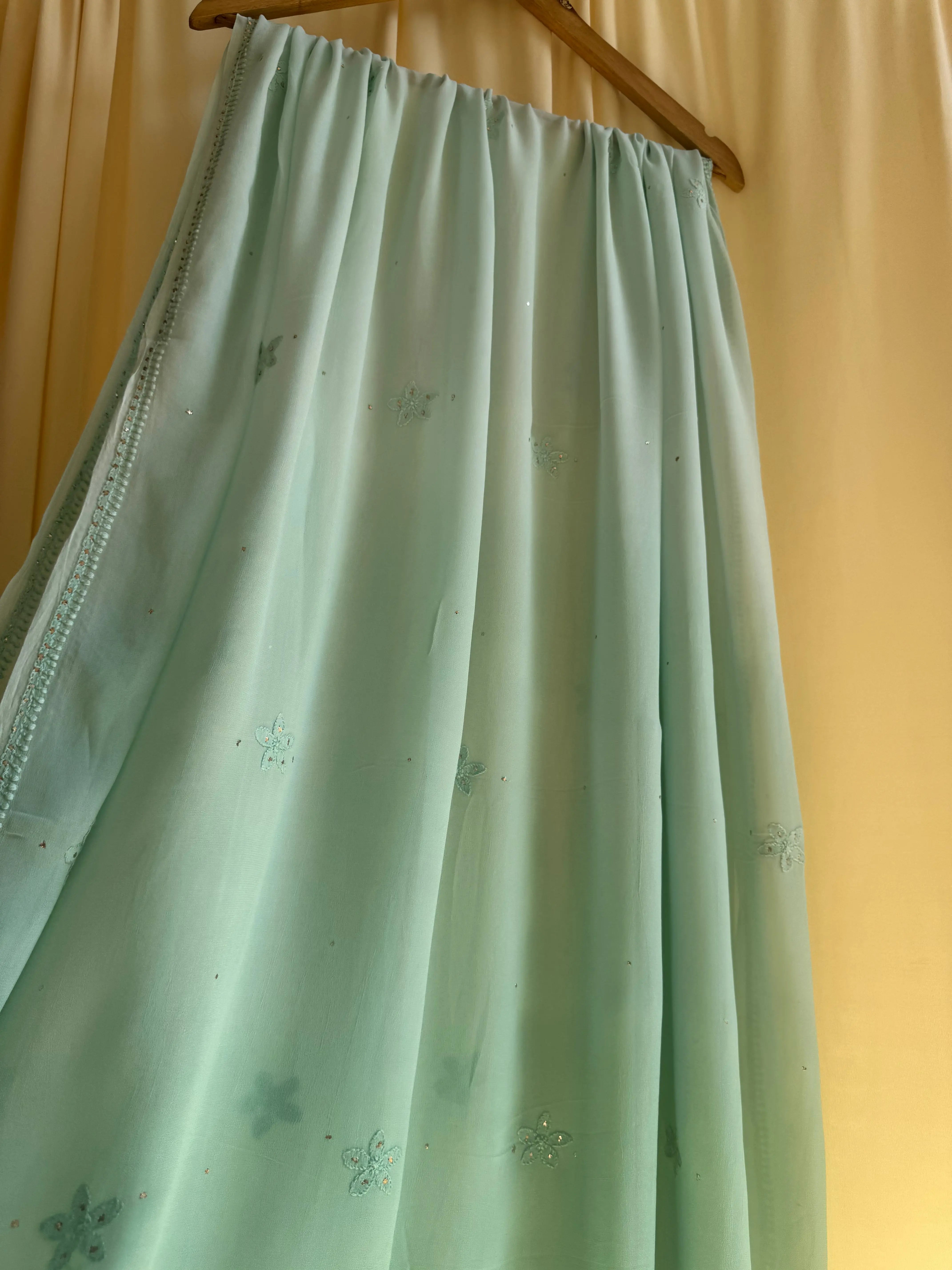 Viscose Anarkali - Semi Stitched - Green Ombre Mukaish ARIAA CHIKANKARI