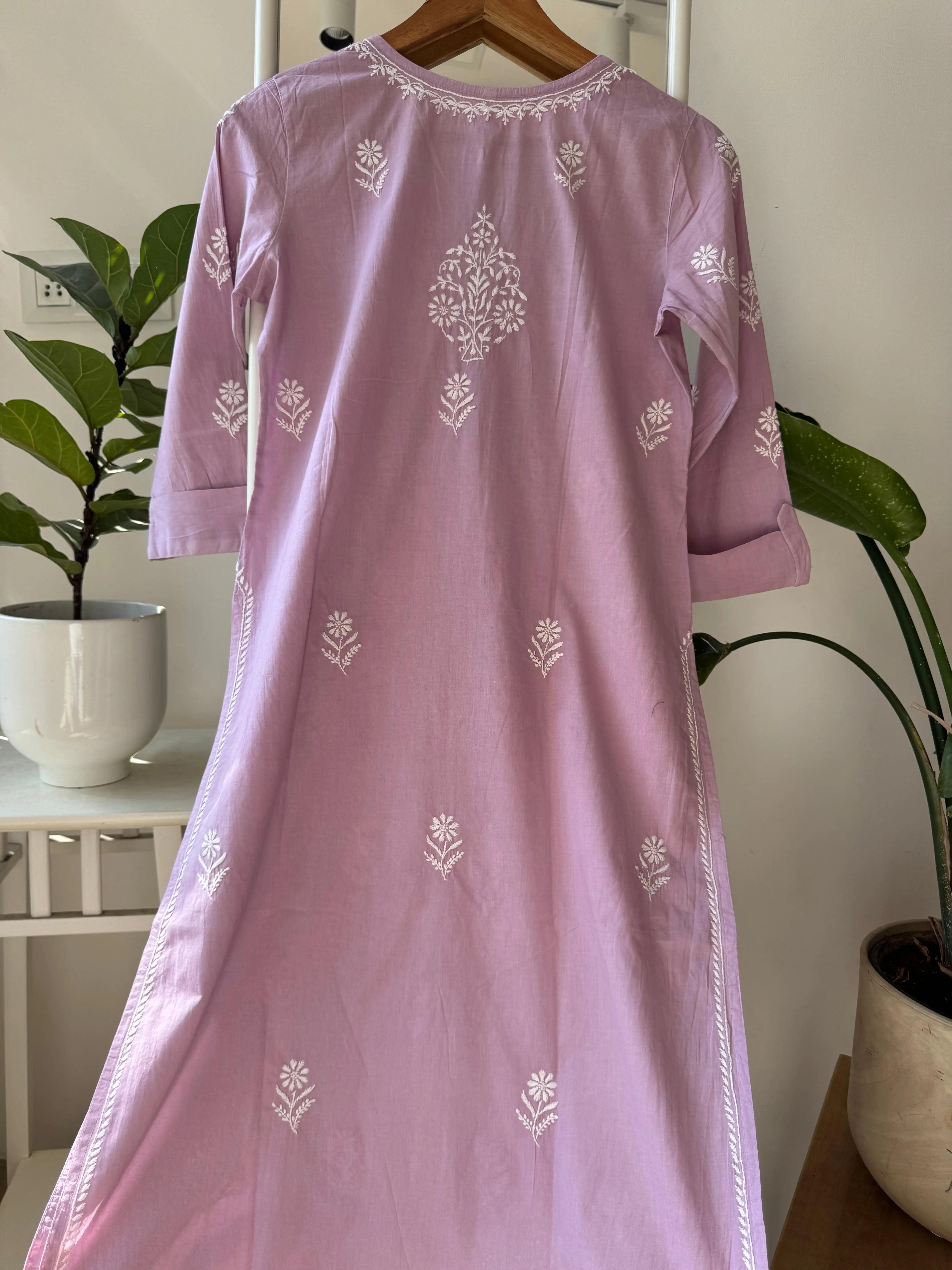 Mul Cotton Chikankari Kurti - Lavander ARIAA CHIKANKARI