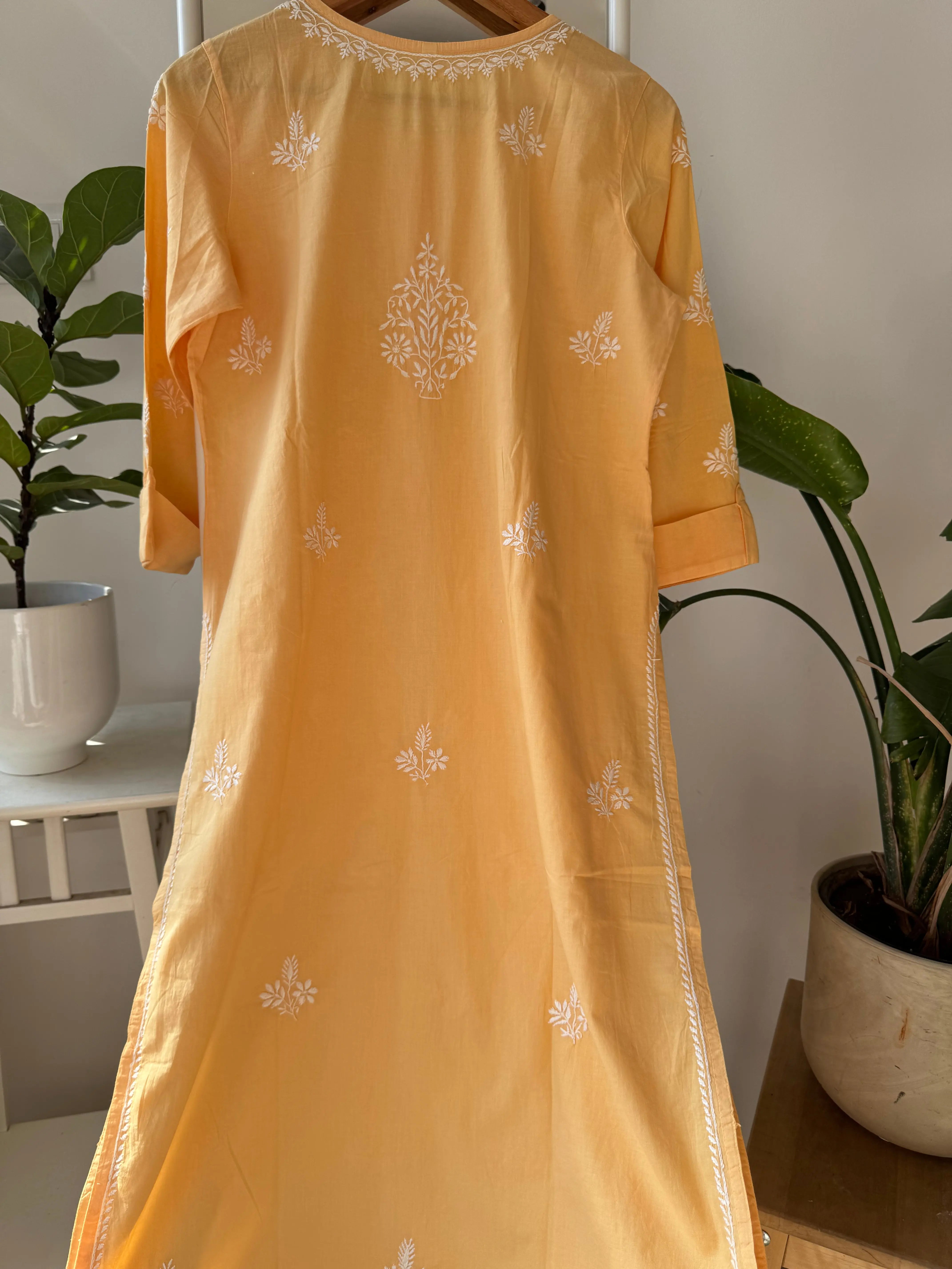Mul Cotton Chikankari Kurti - Yellow ARIAA CHIKANKARI