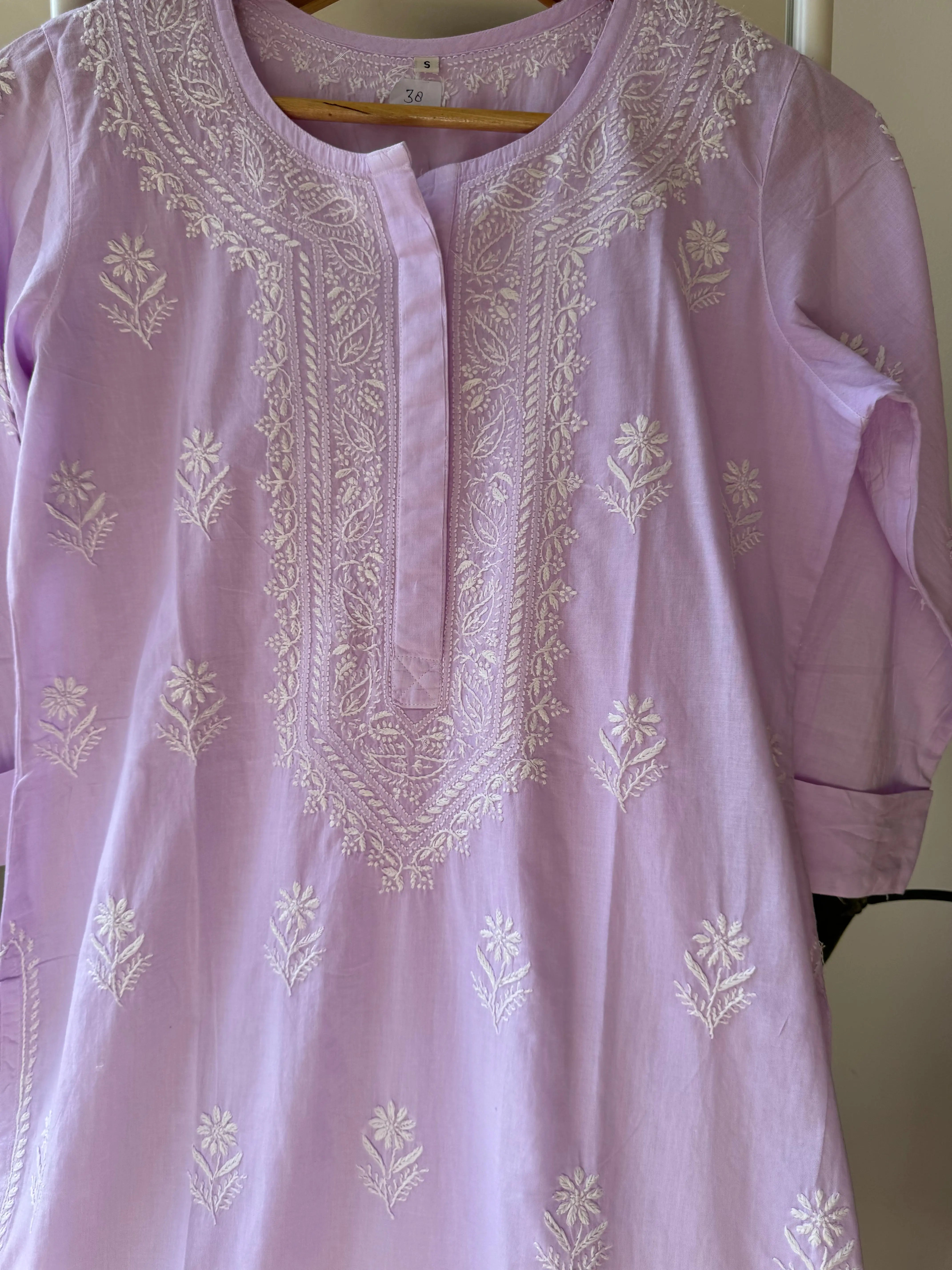 Mul Cotton Chikankari Kurti - Lilac ARIAA CHIKANKARI