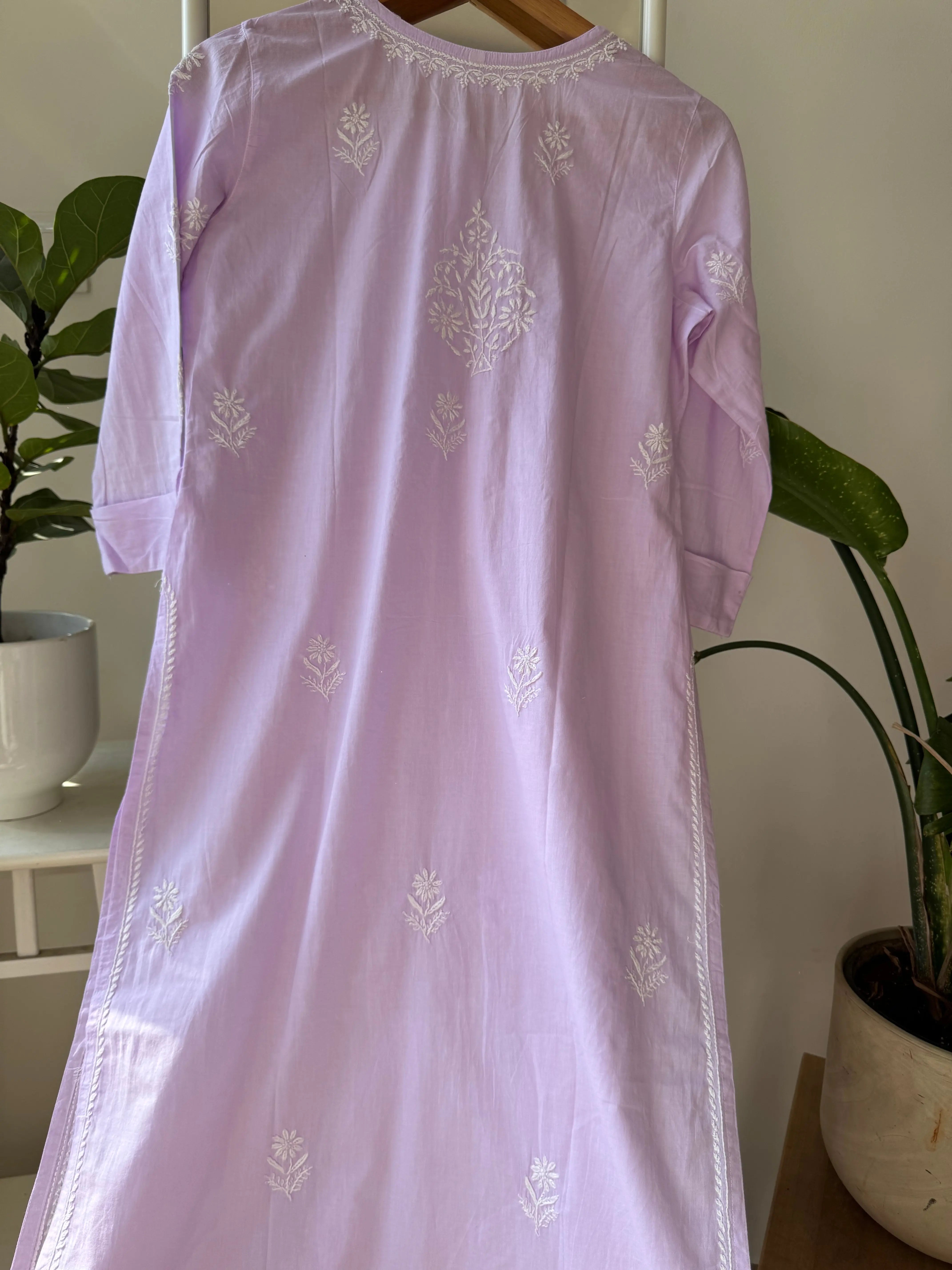 Mul Cotton Chikankari Kurti - Lilac ARIAA CHIKANKARI