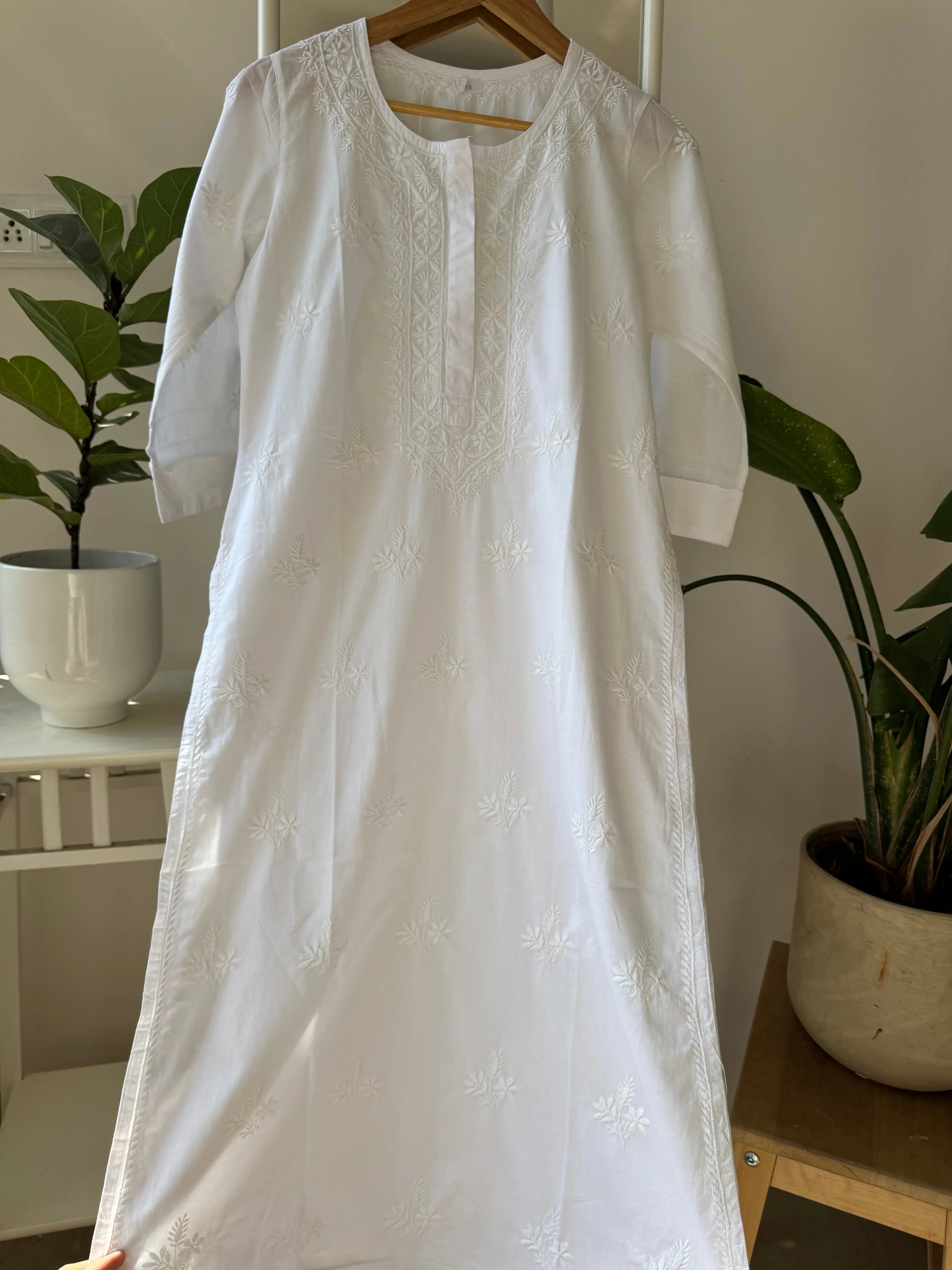 Mul Cotton Chikankari Kurti - White ARIAA CHIKANKARI