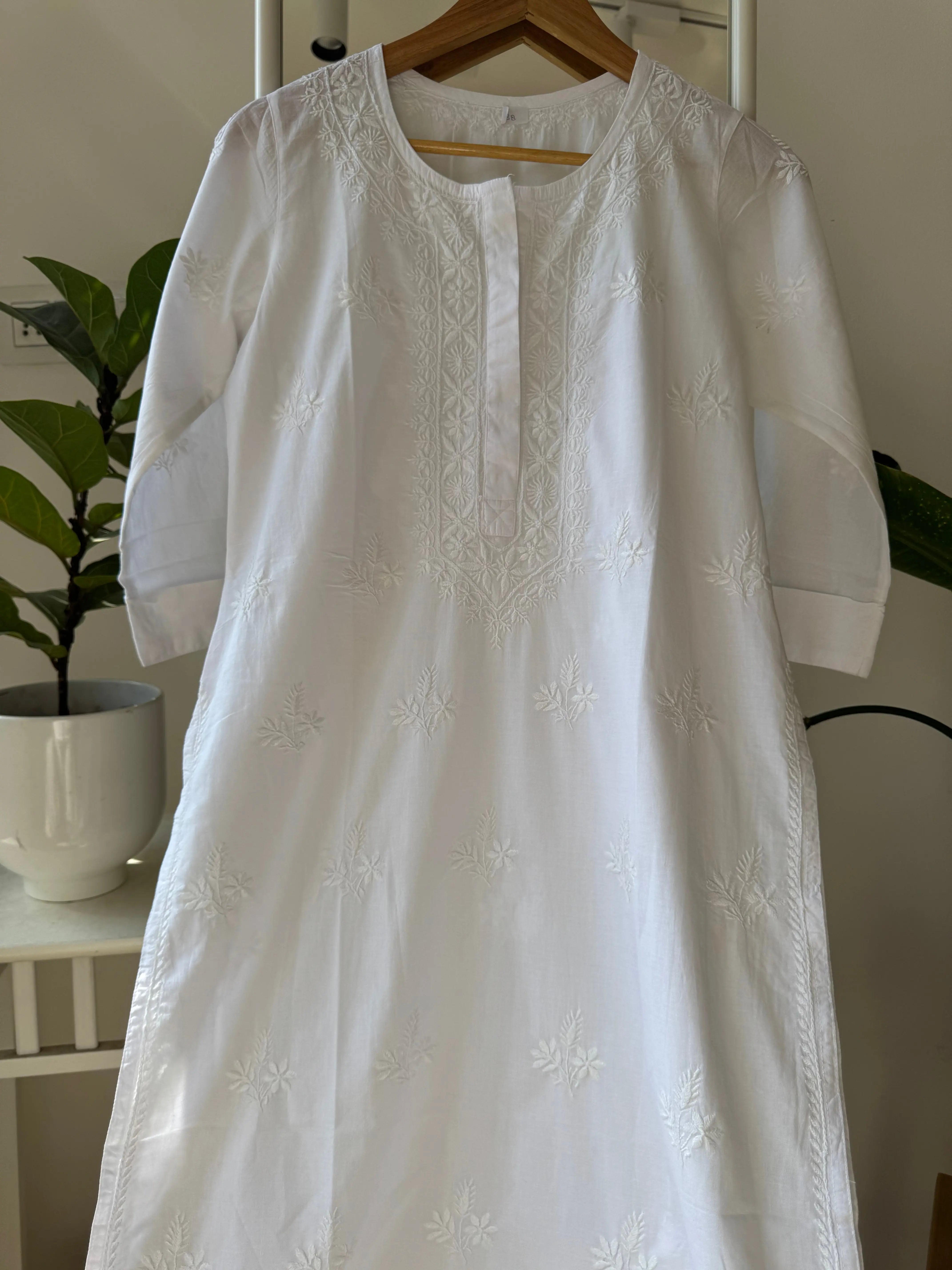 Mul Cotton Chikankari Kurti - White ARIAA CHIKANKARI