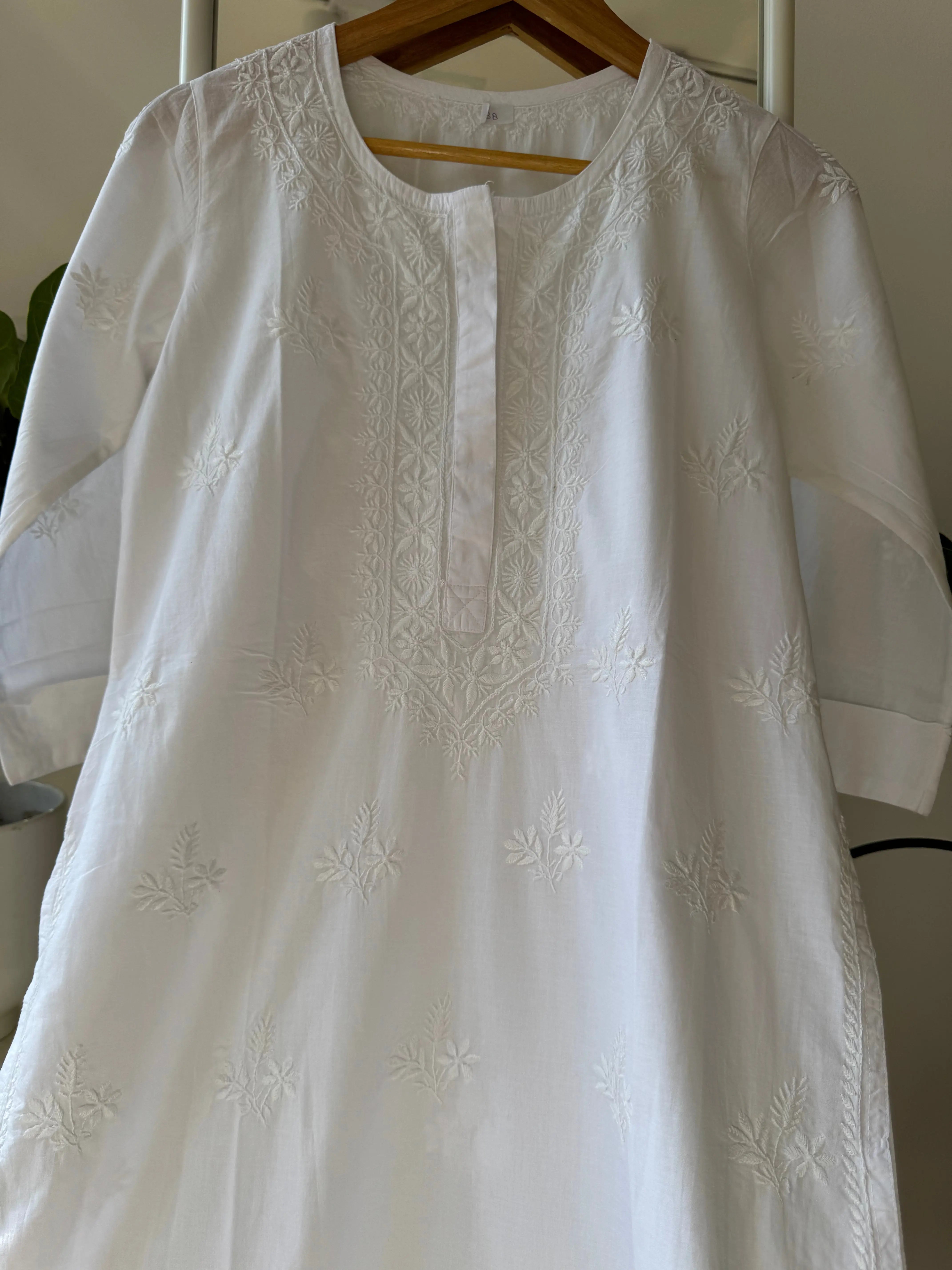 Mul Cotton Chikankari Kurti - White ARIAA CHIKANKARI