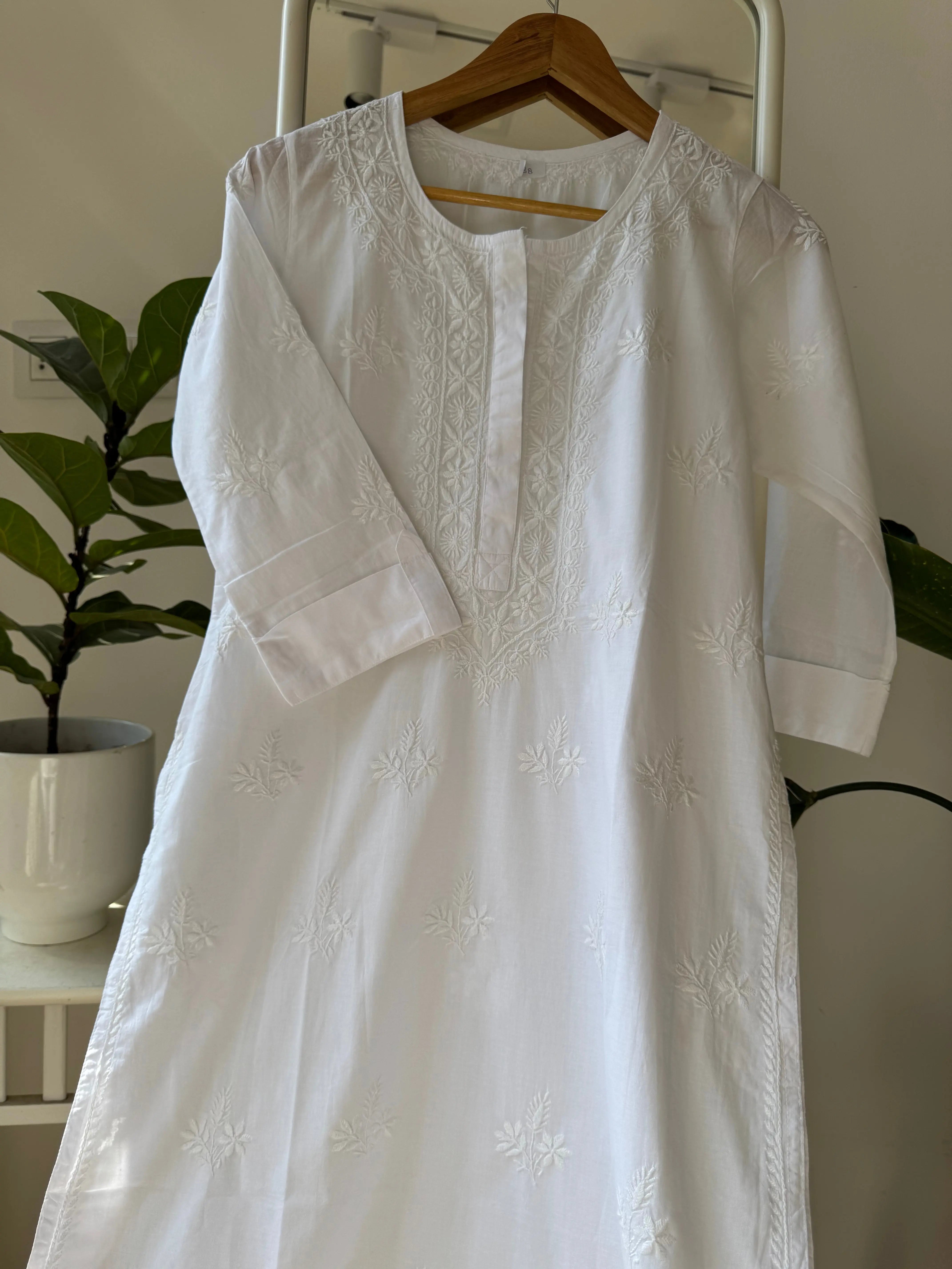 Mul Cotton Chikankari Kurti - White ARIAA CHIKANKARI