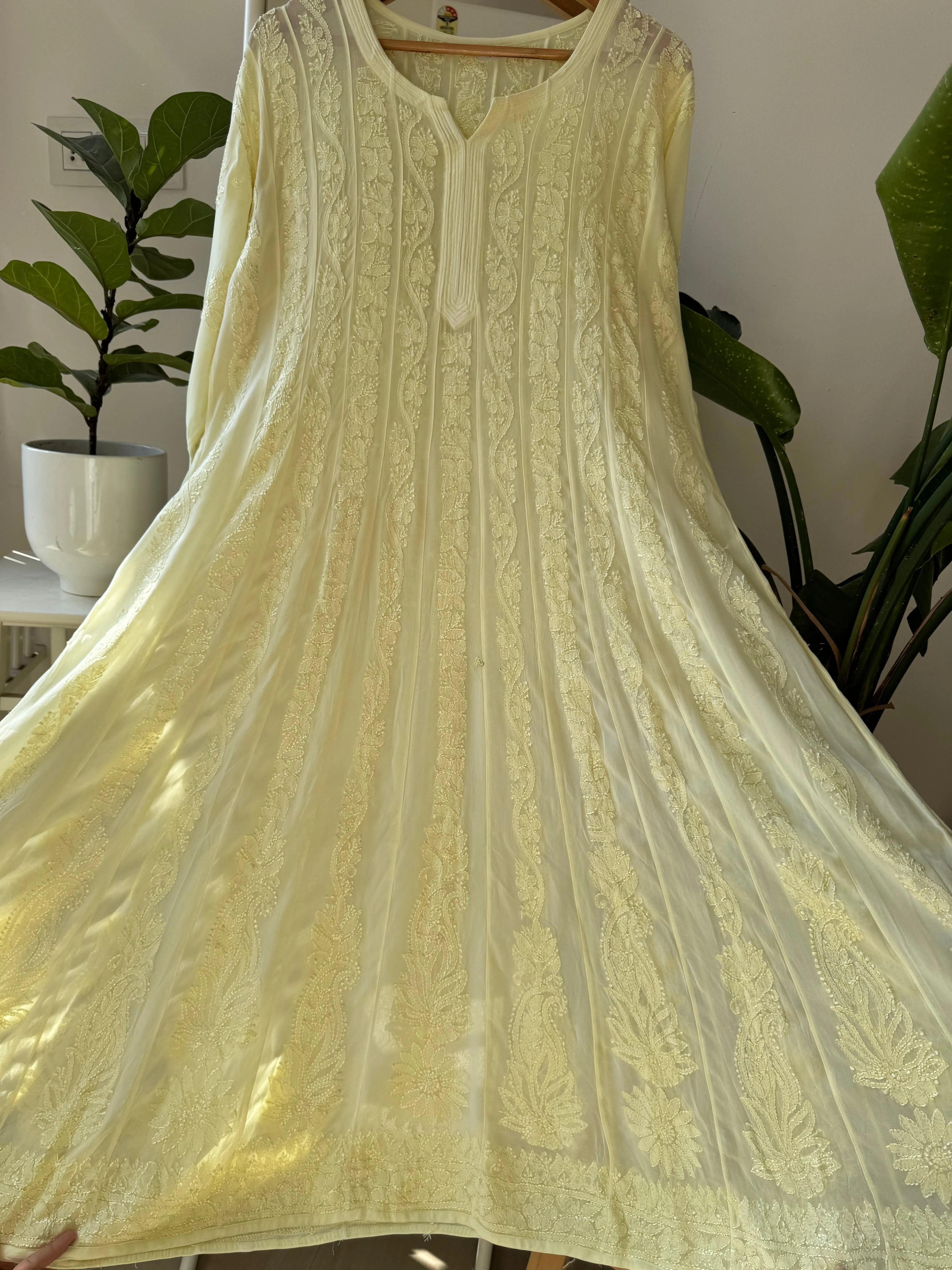 Viscose Chikankari Anarkali - Lemon Yellow ARIAA CHIKANKARI