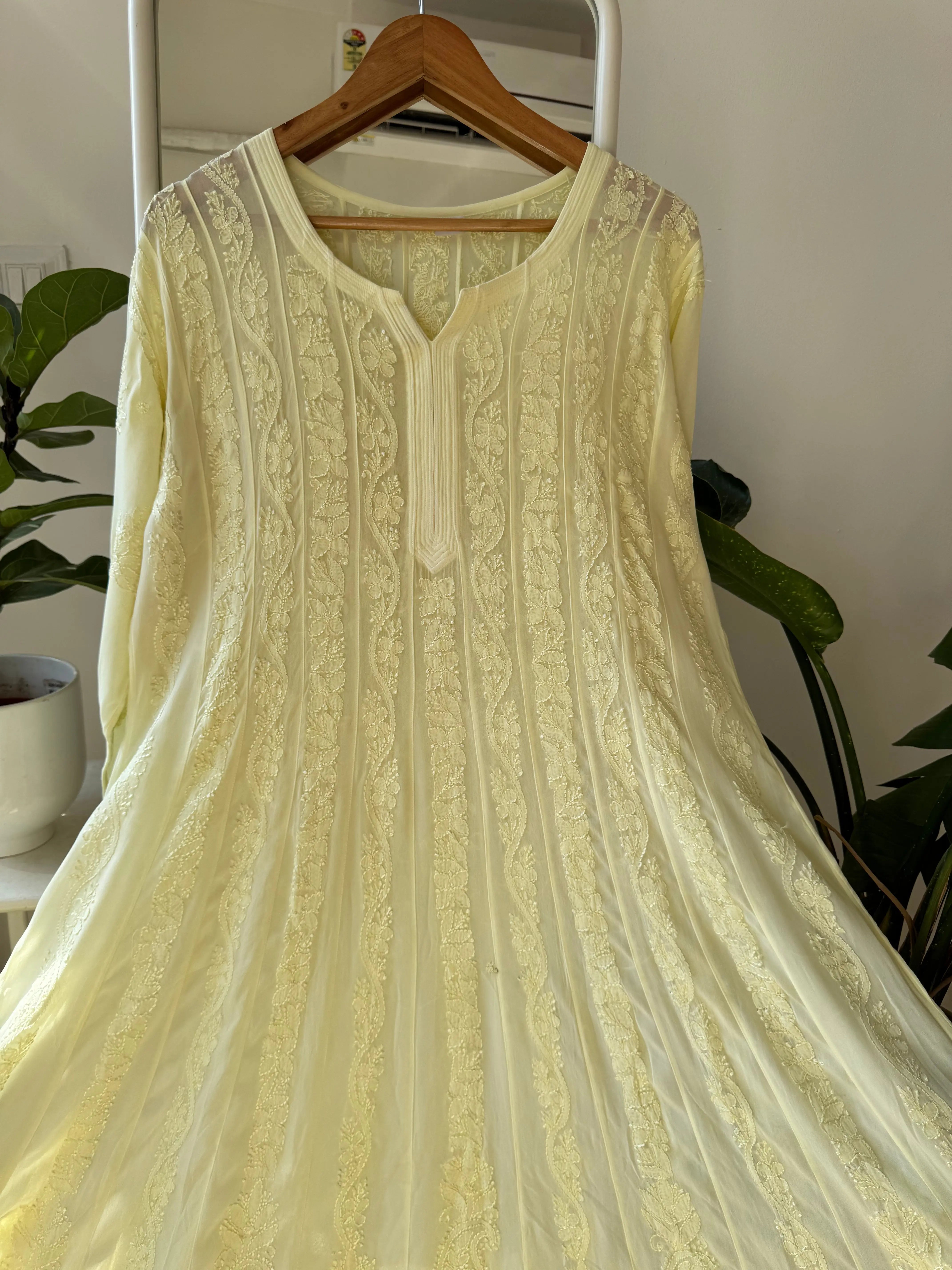 Viscose Chikankari Anarkali - Lemon Yellow ARIAA CHIKANKARI
