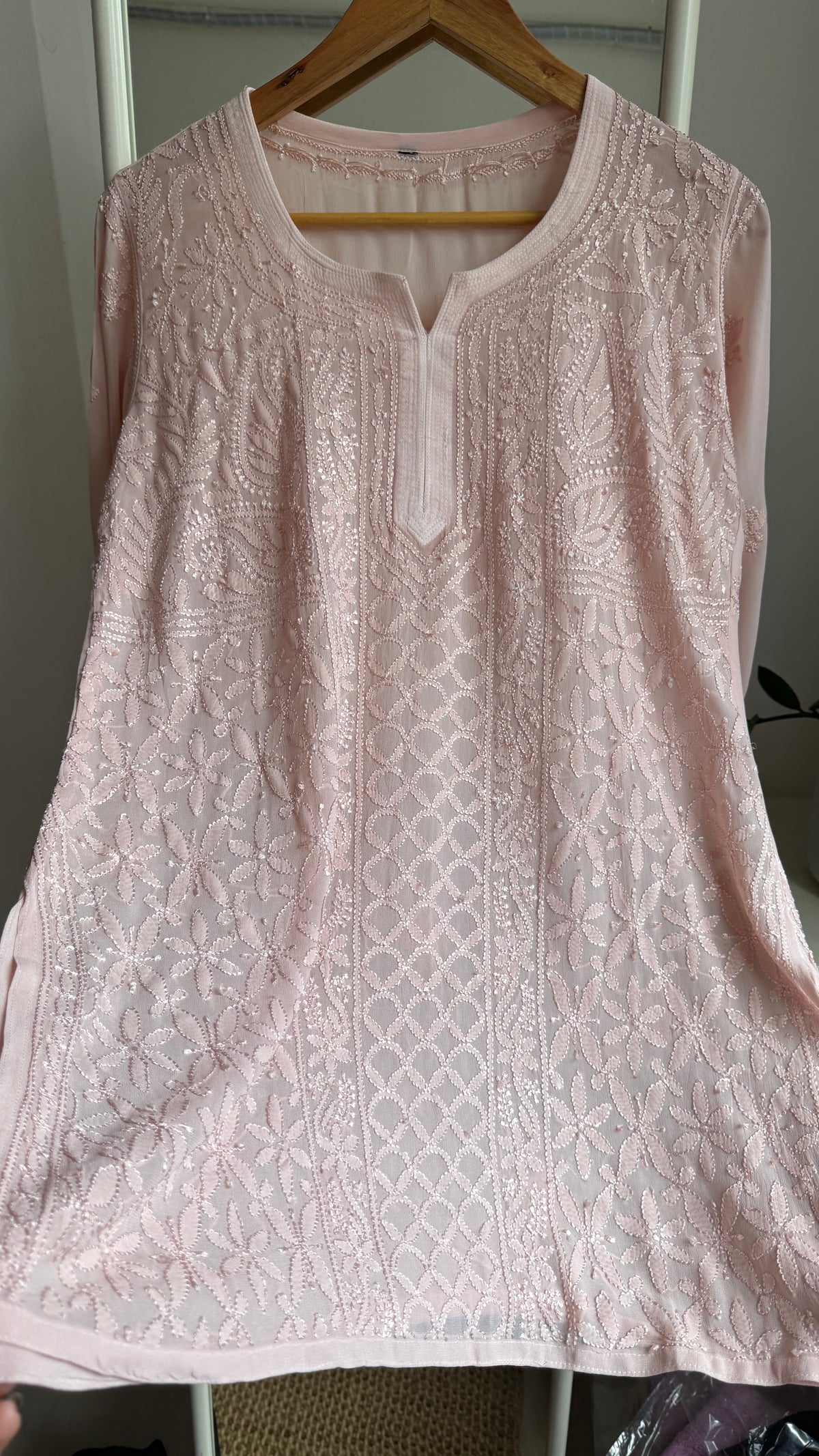 Chikankari Viscose Georgette short Top in Pale pink
