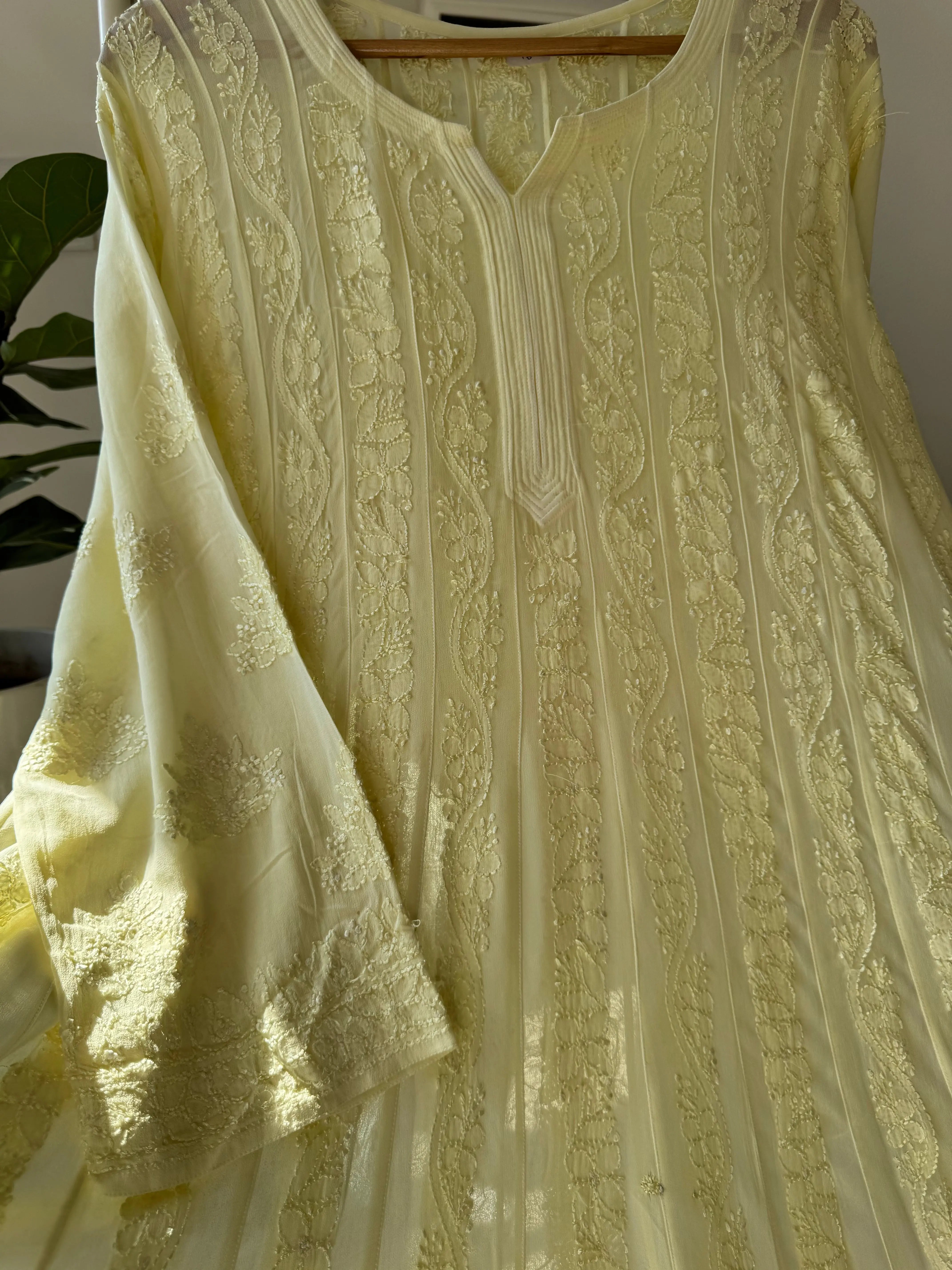 Viscose Chikankari Anarkali - Lemon Yellow ARIAA CHIKANKARI