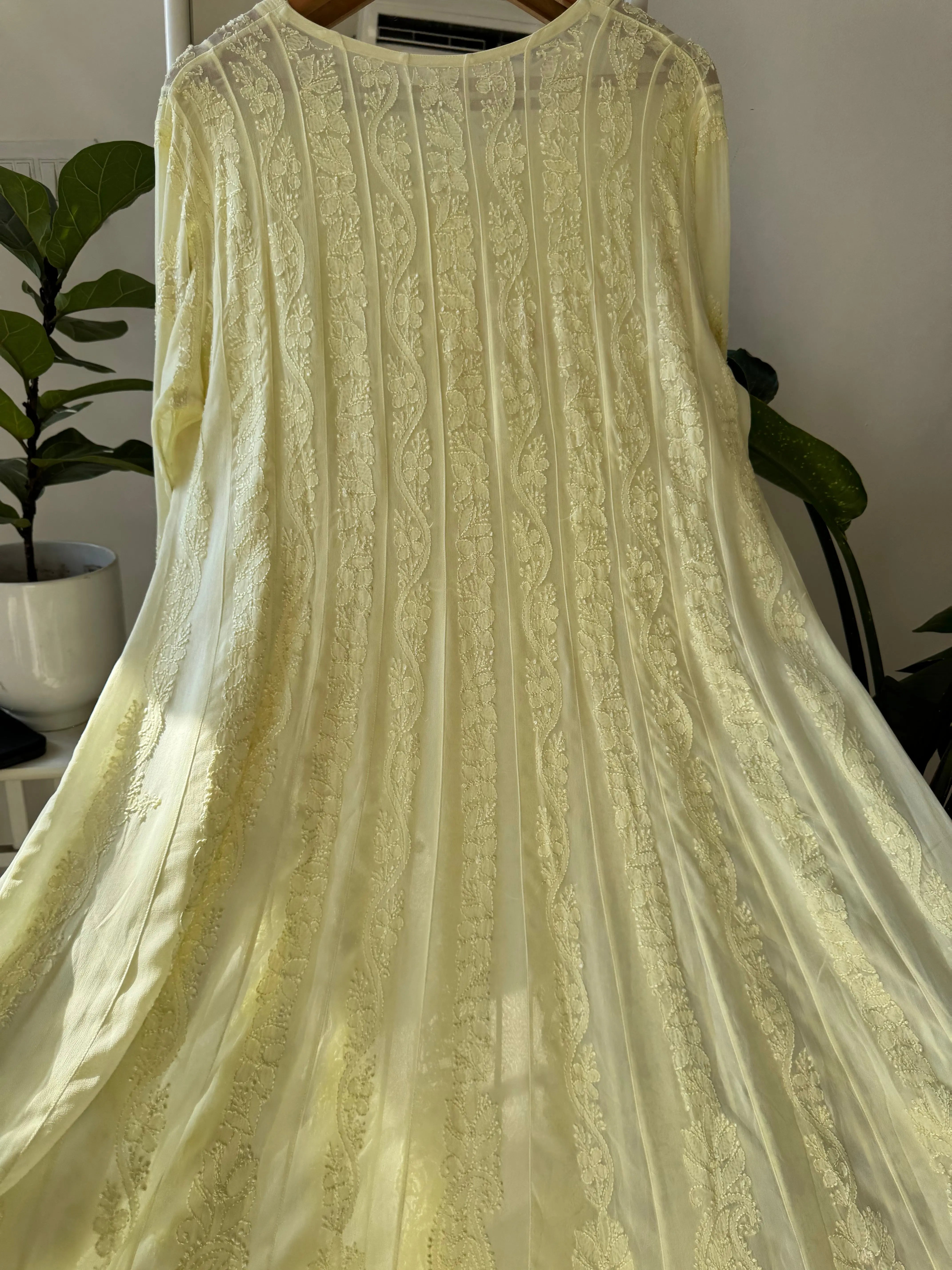 Viscose Chikankari Anarkali - Lemon Yellow ARIAA CHIKANKARI